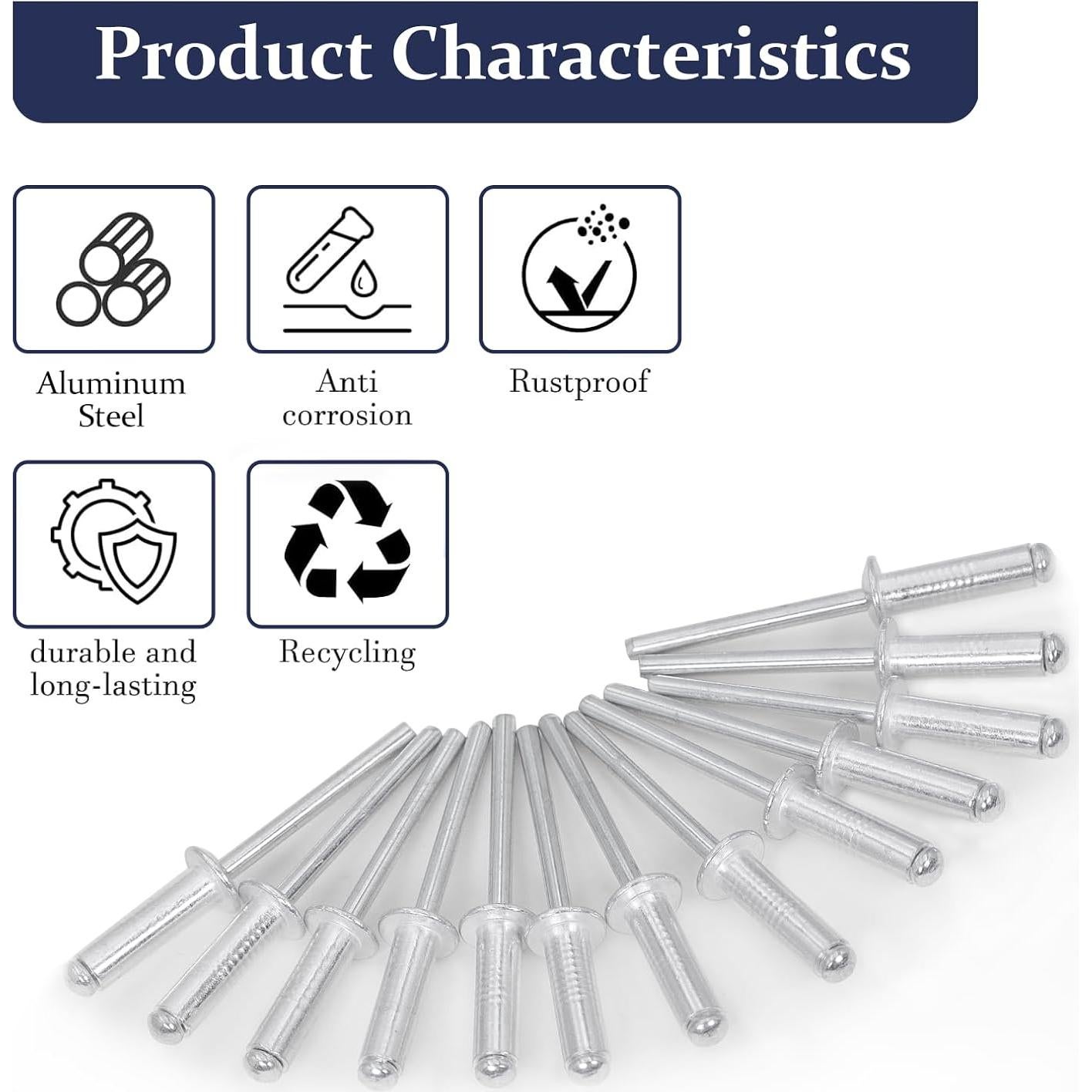 Kit de Remaches de Aluminio ZQZ 970 Piezas 14 Tamaños