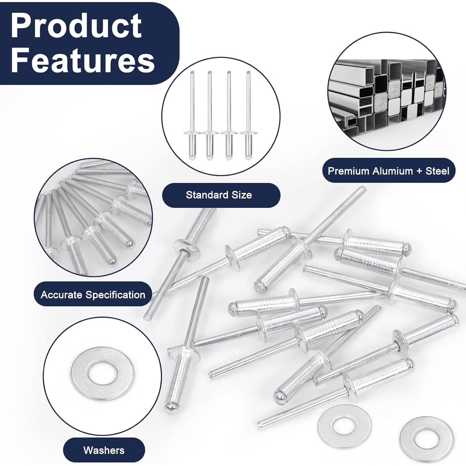 Kit de Remaches de Aluminio ZQZ 970 Piezas 14 Tamaños
