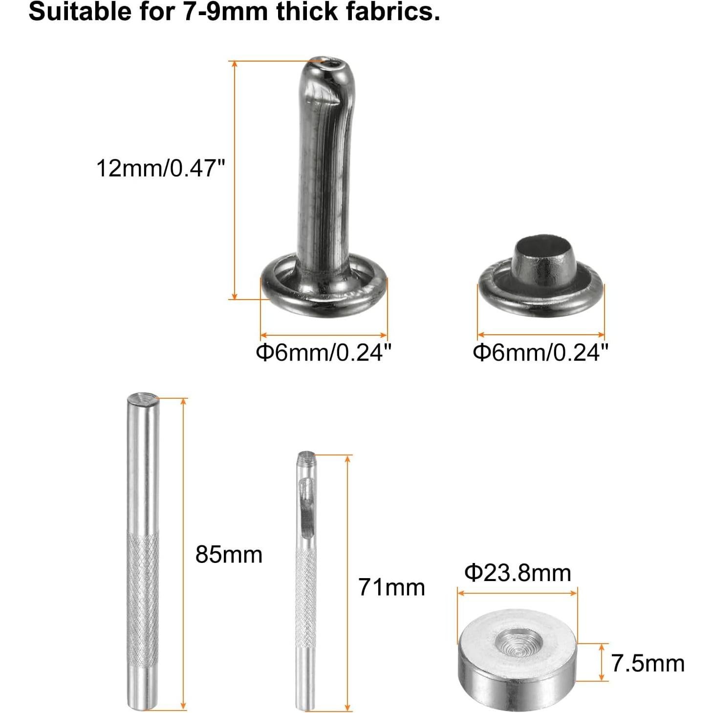 Remaches de Cuero HARFINGTON 100 Juegos 6mm x 12mm Gunmetal