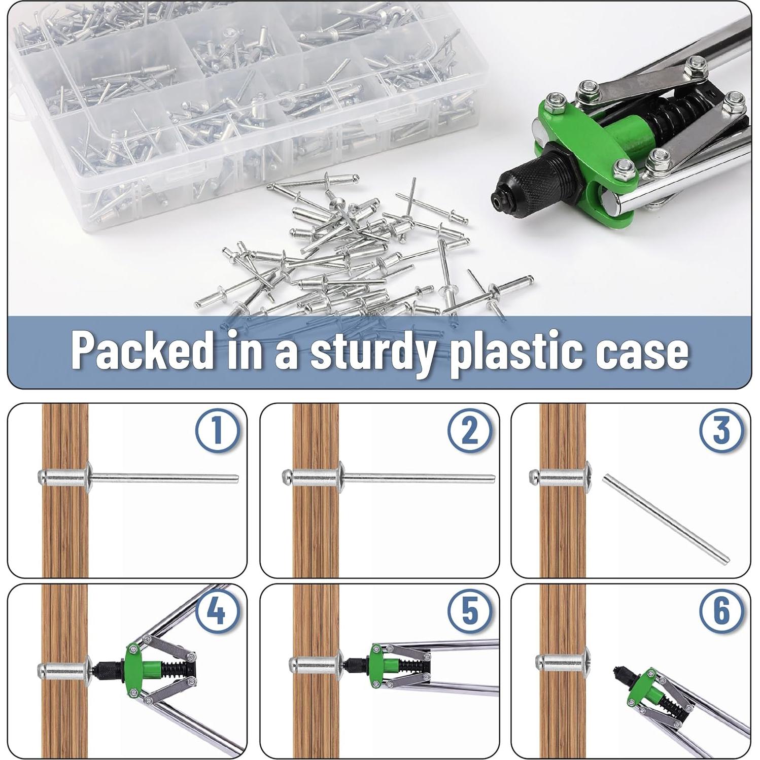 Kit de Remaches Pop Bates 500 Pcs Aluminio 3.2-4.8 mm