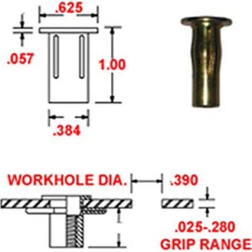 Rivet-Nut Acero Pre-Bulbed Hanson 1/4-20 Rango 0.51-7.11mm (25u)