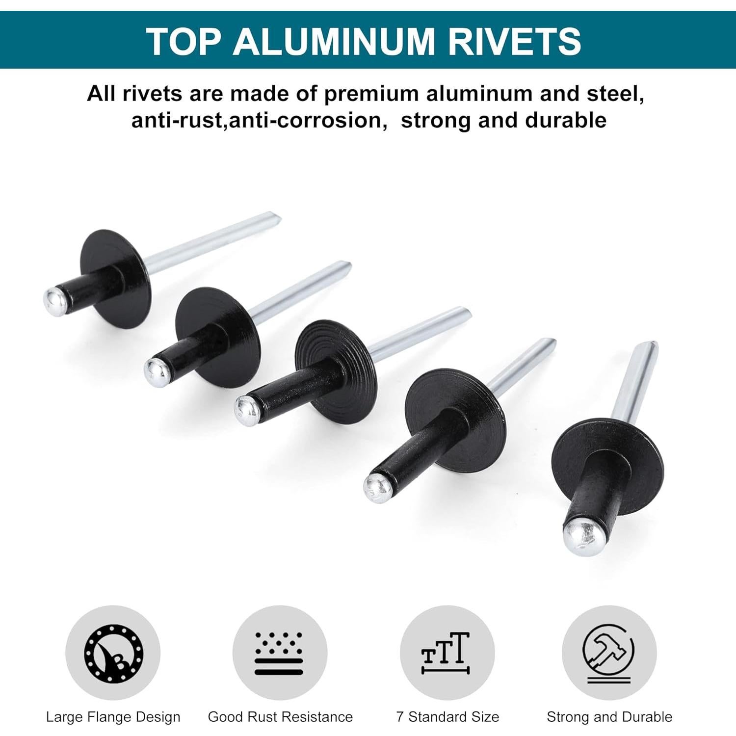 Kit de 200 Remaches de Aluminio SATANTECH 7 Tamaños Negros