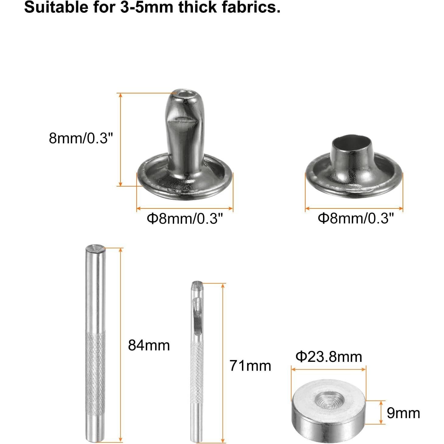 Kit de Remaches de Cuero HARFINGTON 200 Unidades 8mm Metal Gunmetal