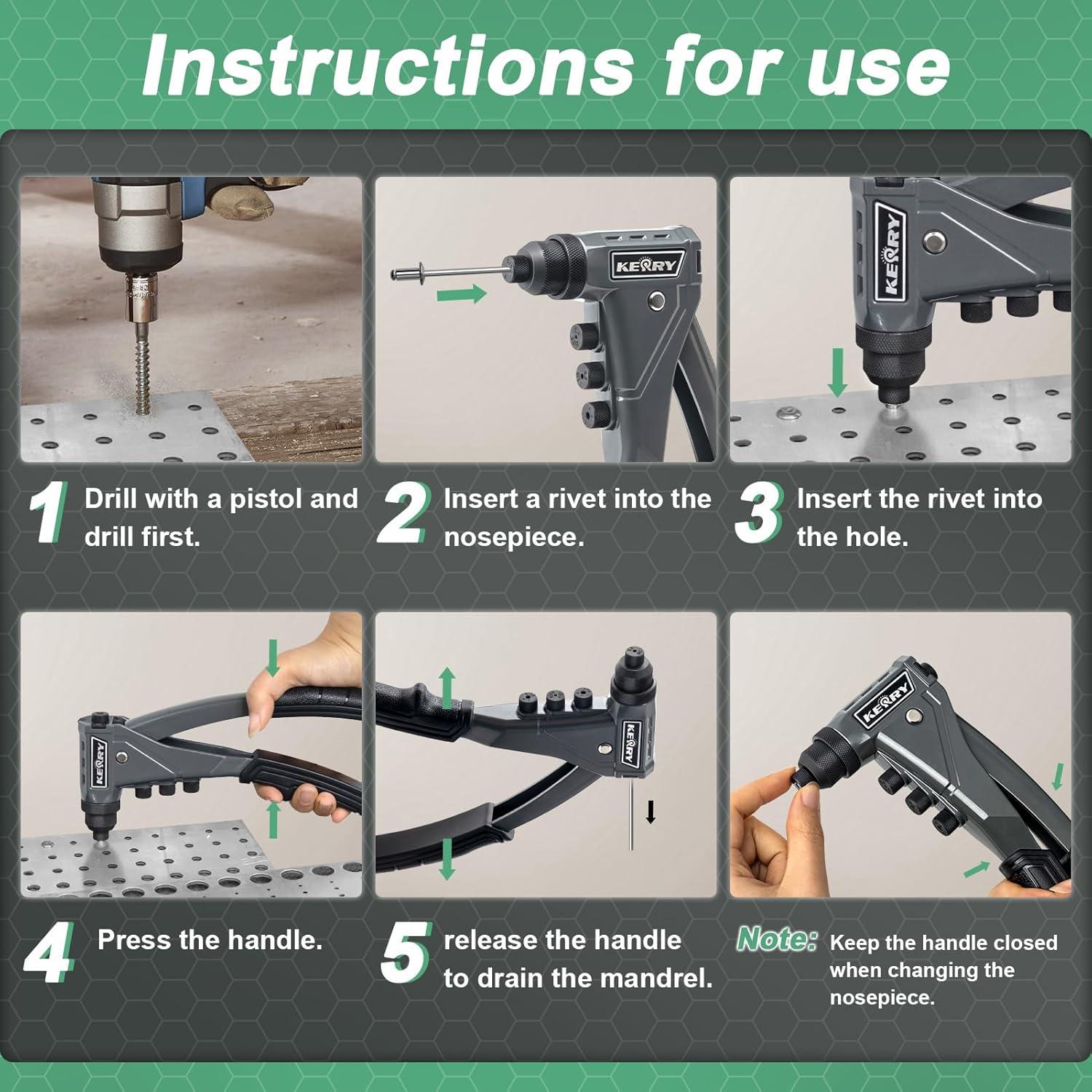 Pistola de Remaches Kerry R-9, Manual, 200 Remaches, 4 Cabezas