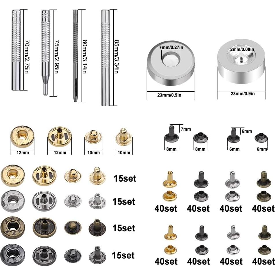 Kit de Remaches y Botones a Presión Yizzvb 320 Piezas