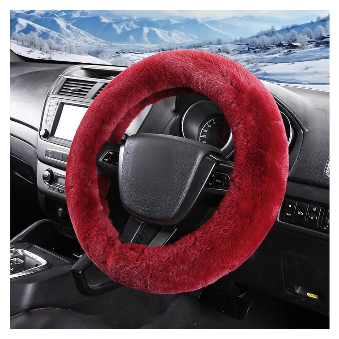 Cubierta de Volante Fuzzy NYTKL 38.1 cm Rojo Vino Antideslizante