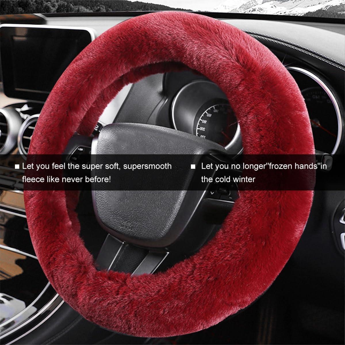 Cubierta de Volante Fuzzy NYTKL 38.1 cm Rojo Vino Antideslizante