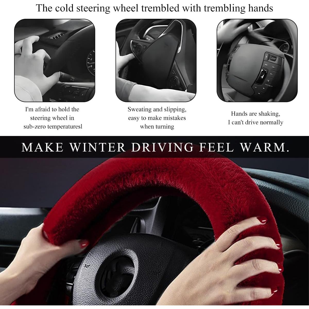 Cubierta de Volante Fuzzy NYTKL 38.1 cm Rojo Vino Antideslizante