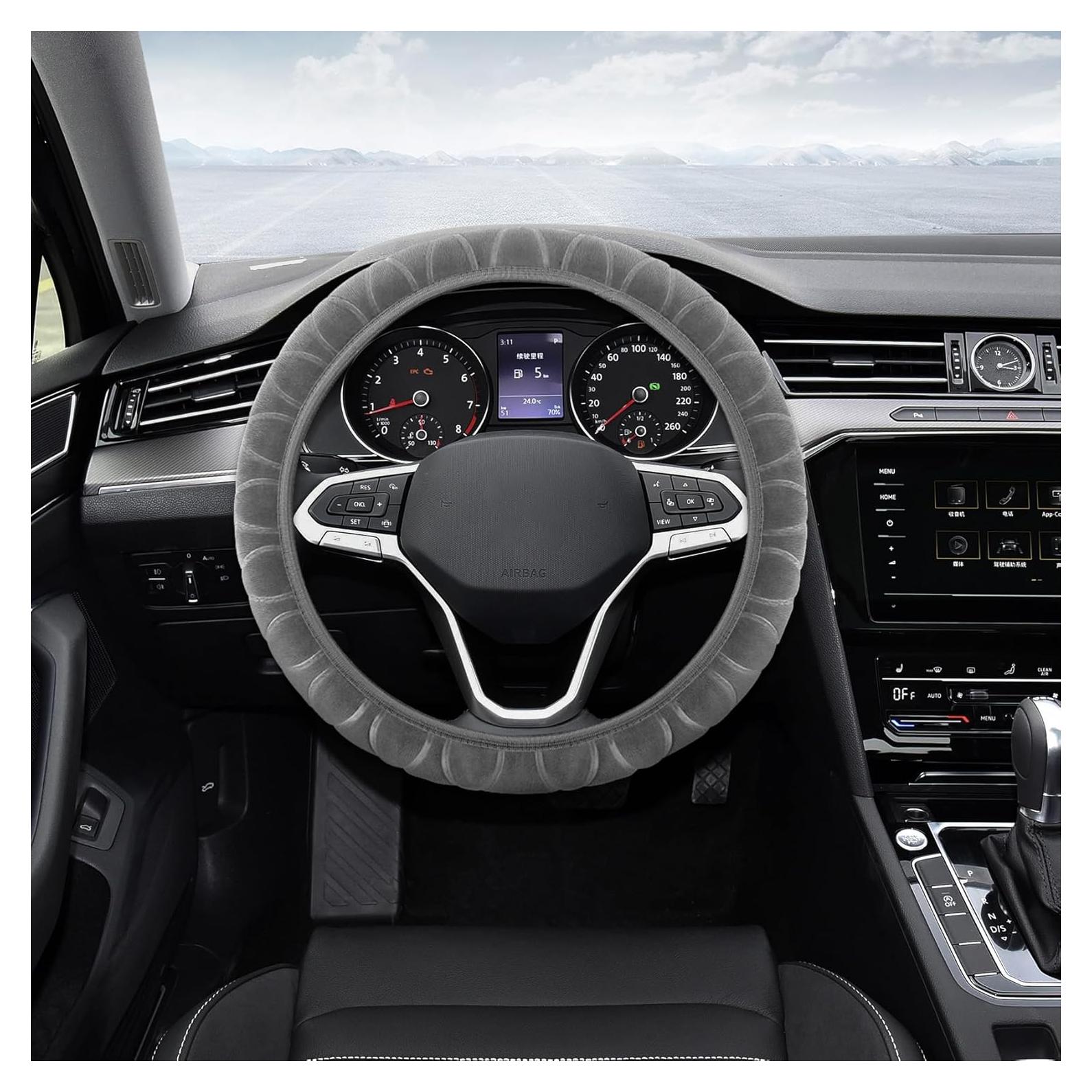 Cubierta de Volante de Coche Peluda QZTYTY 37-38 cm Gris