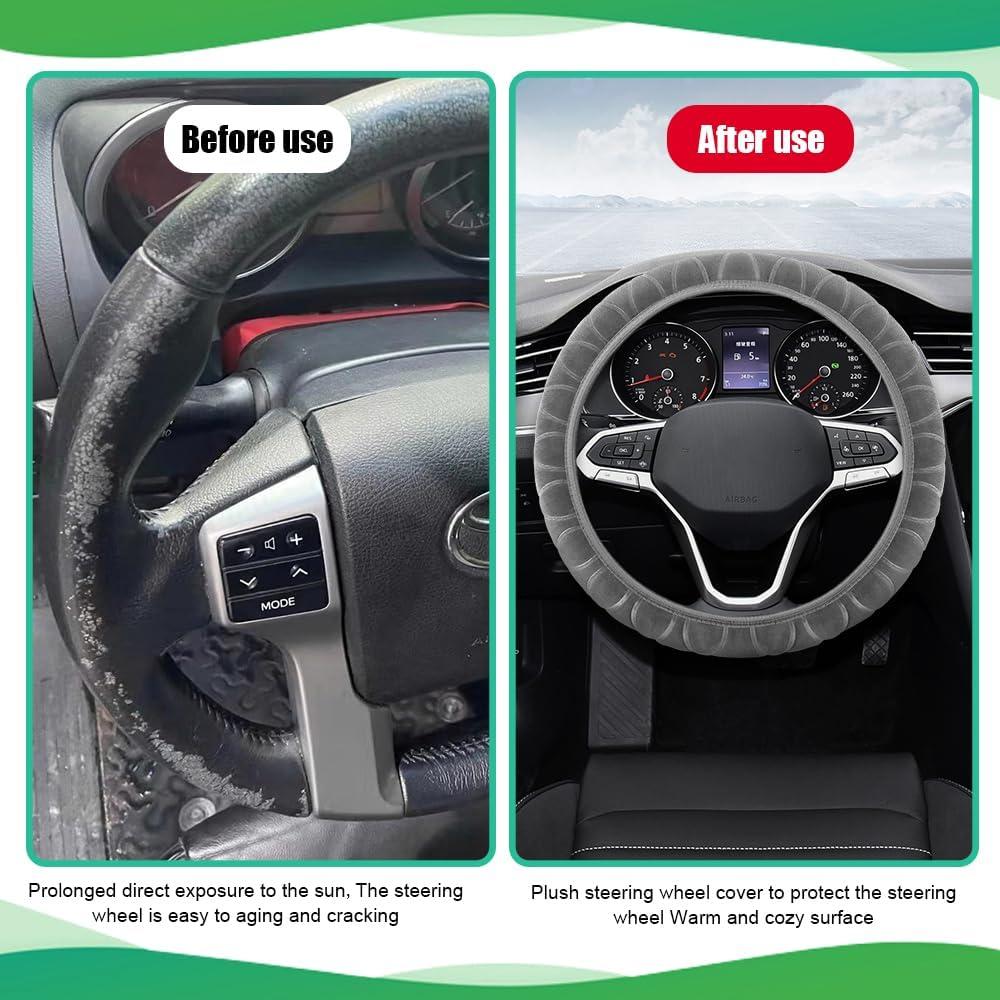 Cubierta de Volante de Coche Peluda QZTYTY 37-38 cm Gris