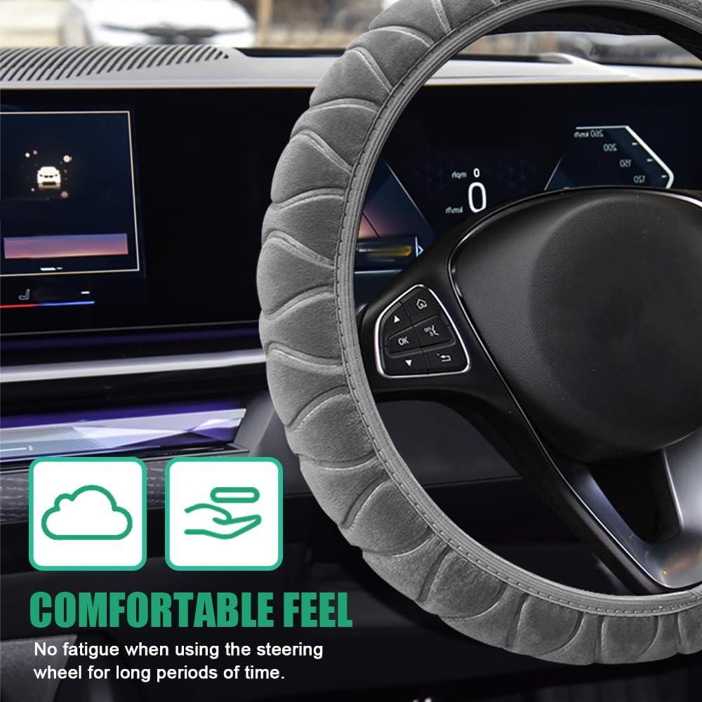 Cubierta de Volante de Coche Peluda QZTYTY 37-38 cm Gris