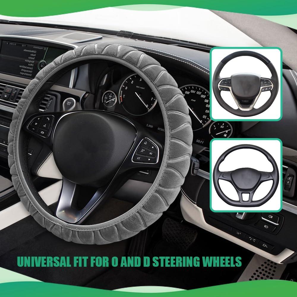 Cubierta de Volante de Coche Peluda QZTYTY 37-38 cm Gris