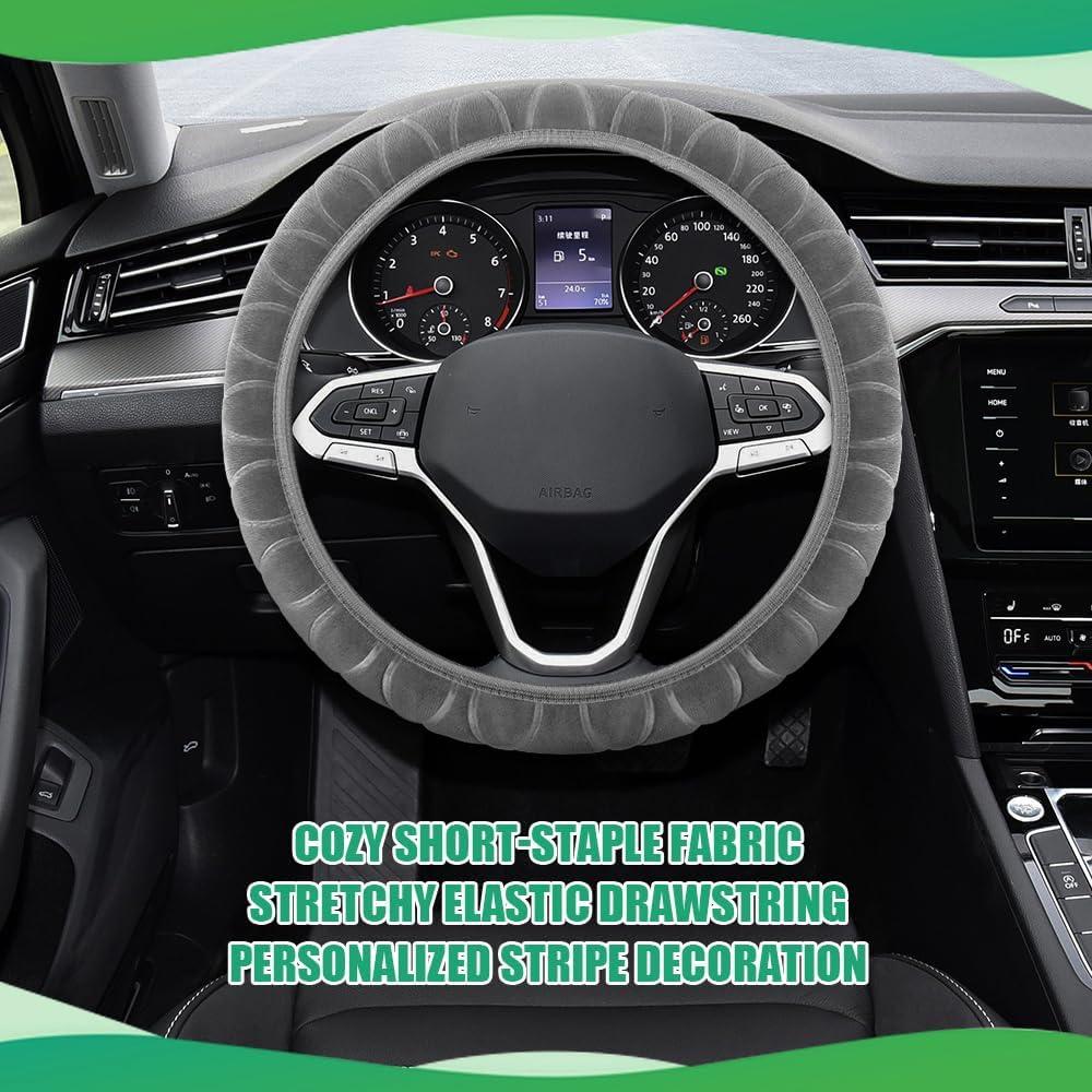 Cubierta de Volante de Coche Peluda QZTYTY 37-38 cm Gris