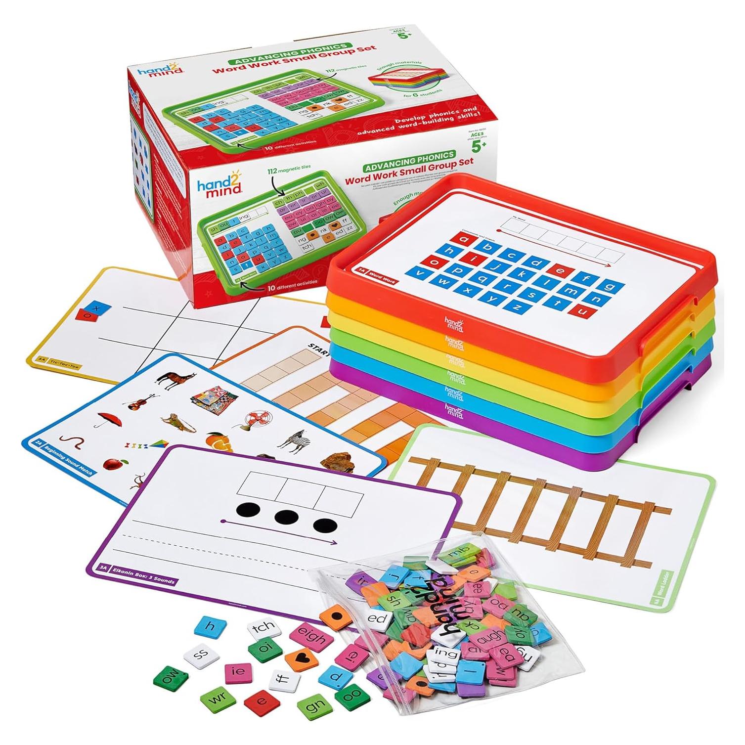 hand2mind Advancing Phonics Word Work Small Group Set, Magnetic Letter Tiles, Magnetic Letter Trays, Kindergarten Phonics Manipulatives, Phonemic Awareness, Science of Reading Classroom Materials