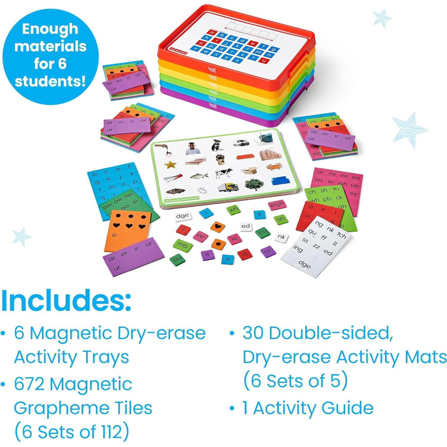 hand2mind Advancing Phonics Word Work Small Group Set, Magnetic Letter Tiles, Magnetic Letter Trays, Kindergarten Phonics Manipulatives, Phonemic Awareness, Science of Reading Classroom Materials