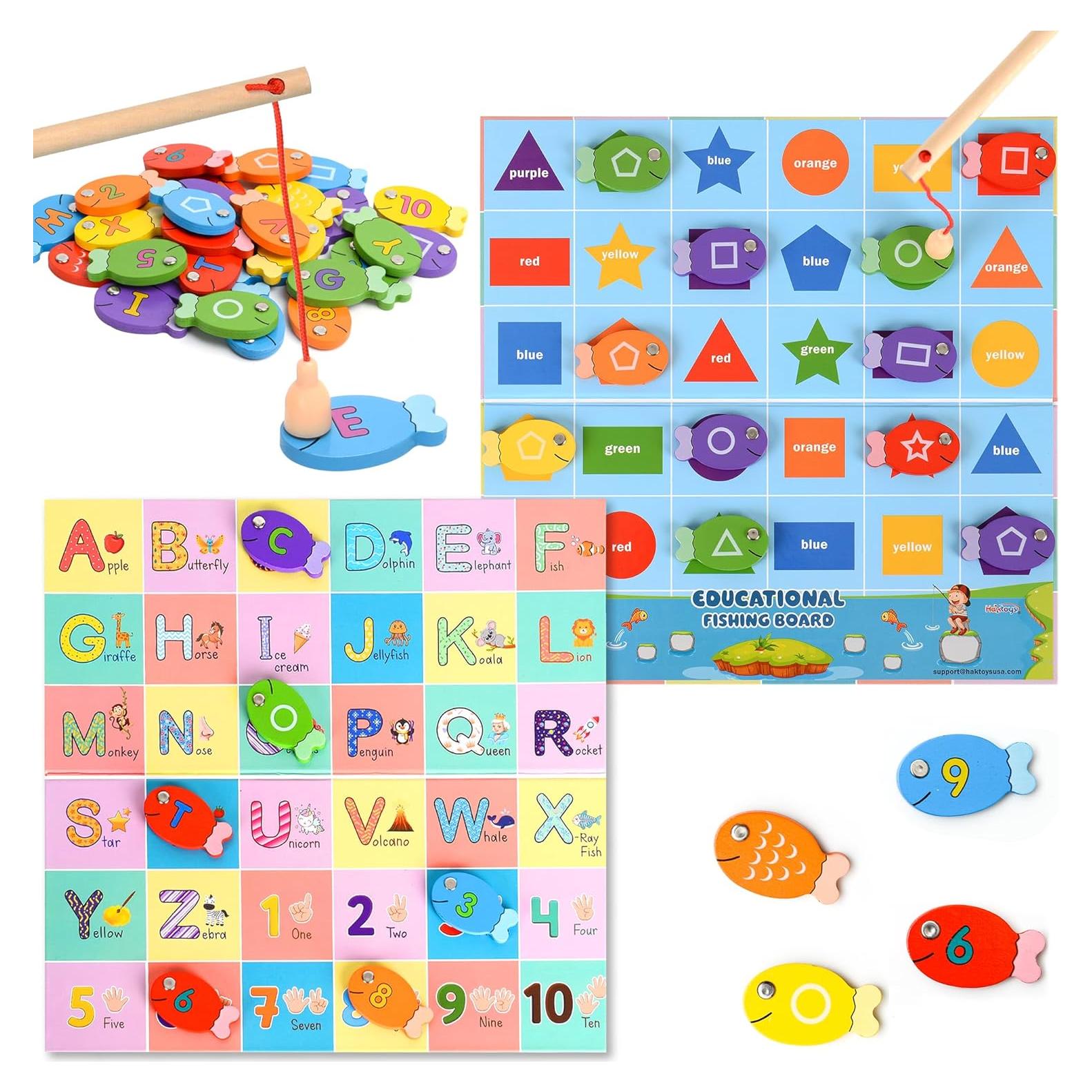 Juego de Pesca Magnético de Madera Haktoys 4-en-1 Educativo