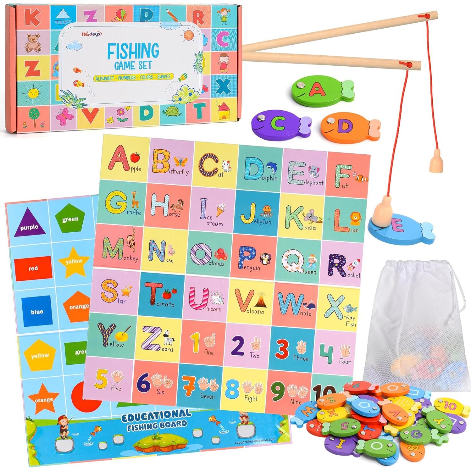 Juego de Pesca Magnético de Madera Haktoys 4-en-1 Educativo