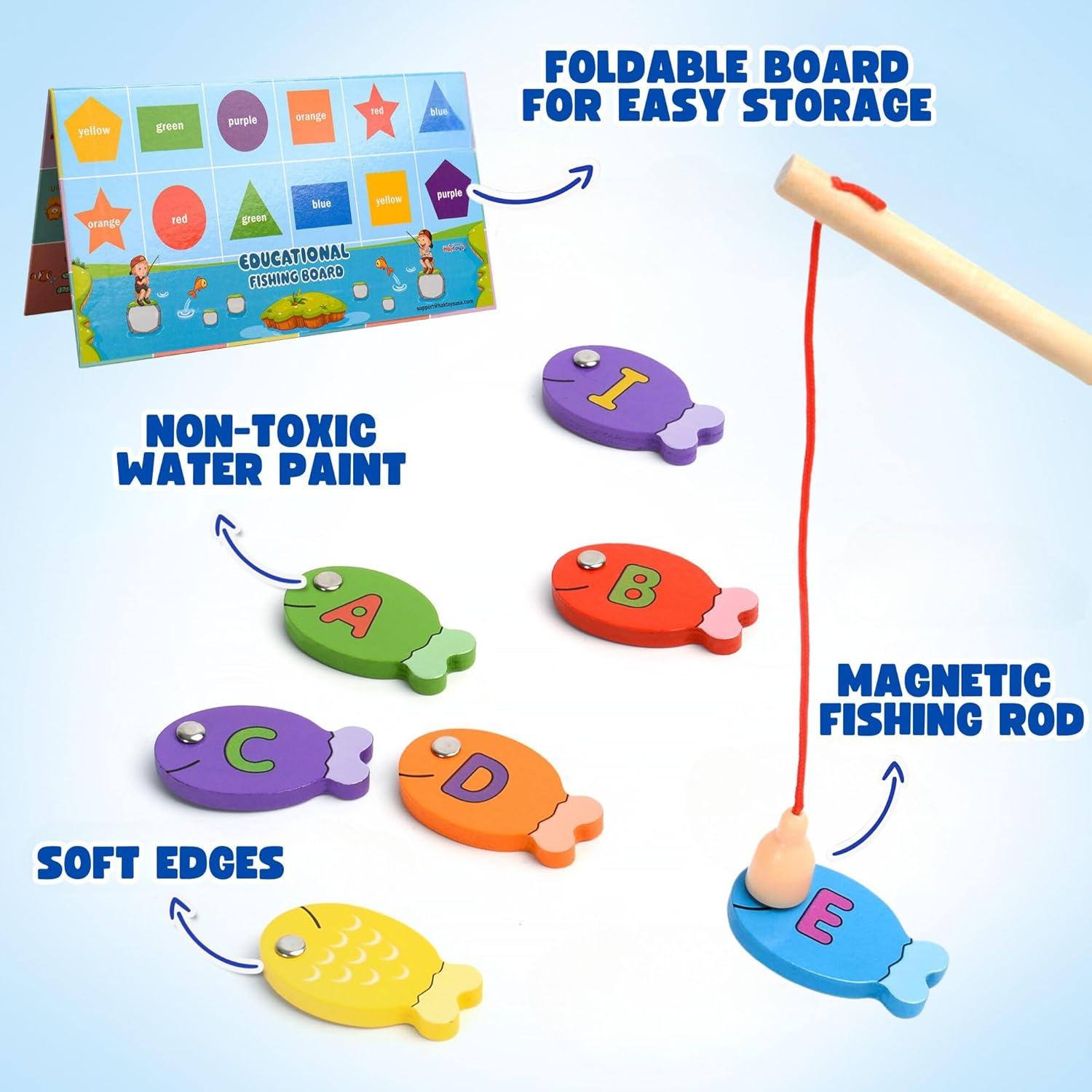 Juego de Pesca Magnético de Madera Haktoys 4-en-1 Educativo