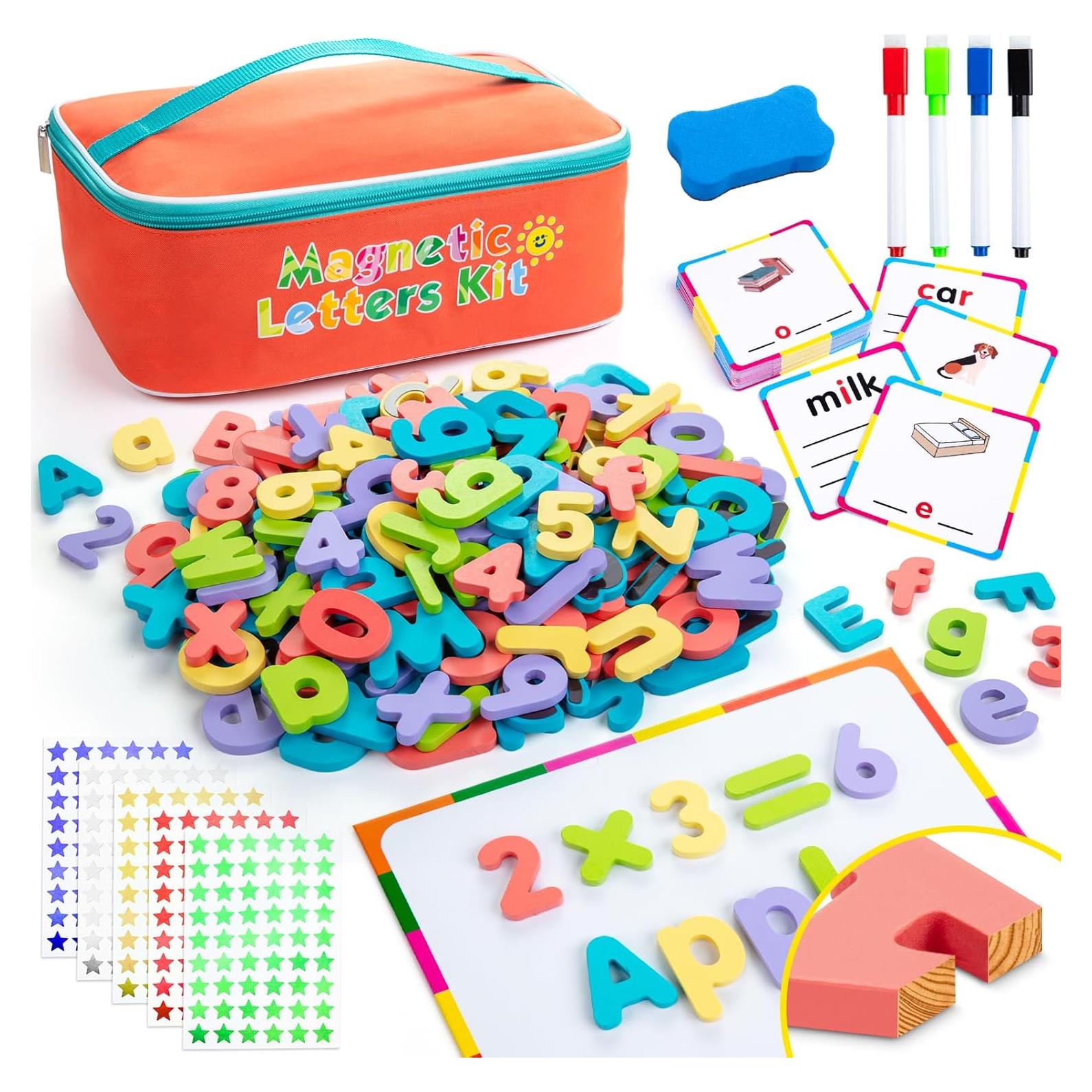 Letras Magnéticas de Madera 278 Piezas con Tarjetas - Juguetes Educativos