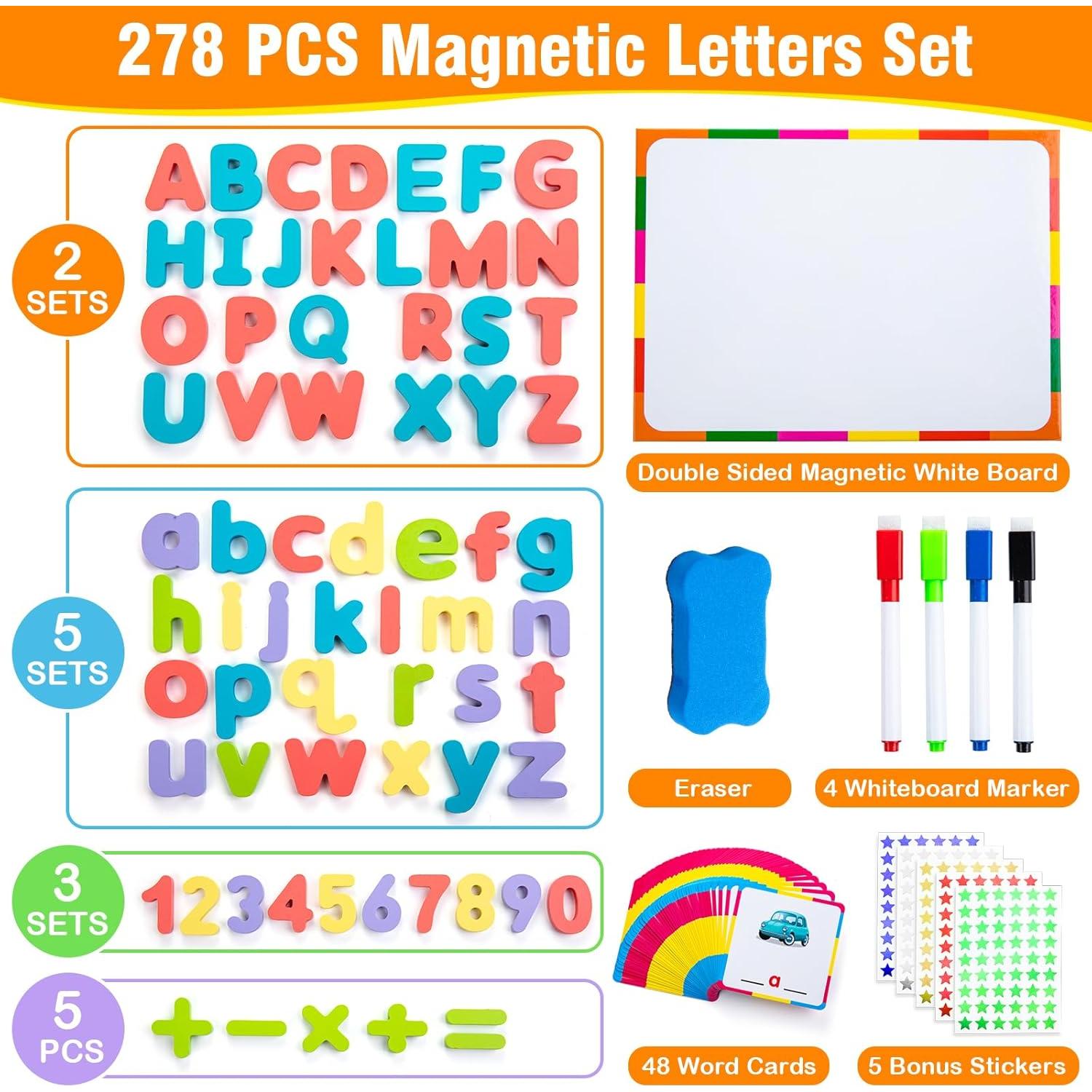 Letras Magnéticas de Madera 278 Piezas con Tarjetas - Juguetes Educativos