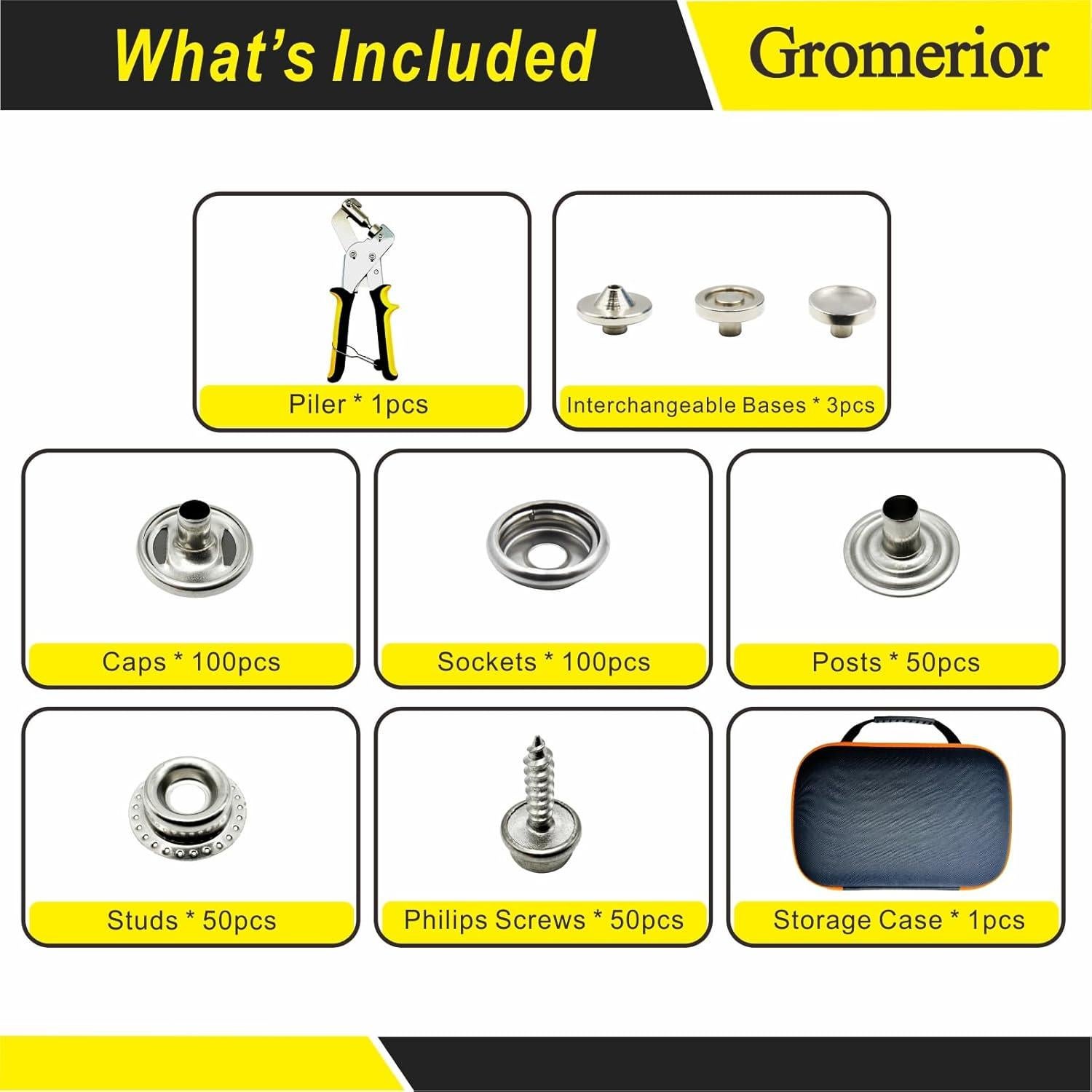 Kit de Botones a Presión Gromerior con Estuche y 100 Botones 15mm