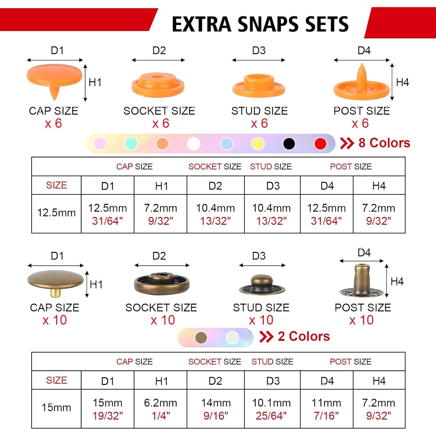 Kit de broches Y-zuisoumt 192 PCS plástico y 80 metal 15mm