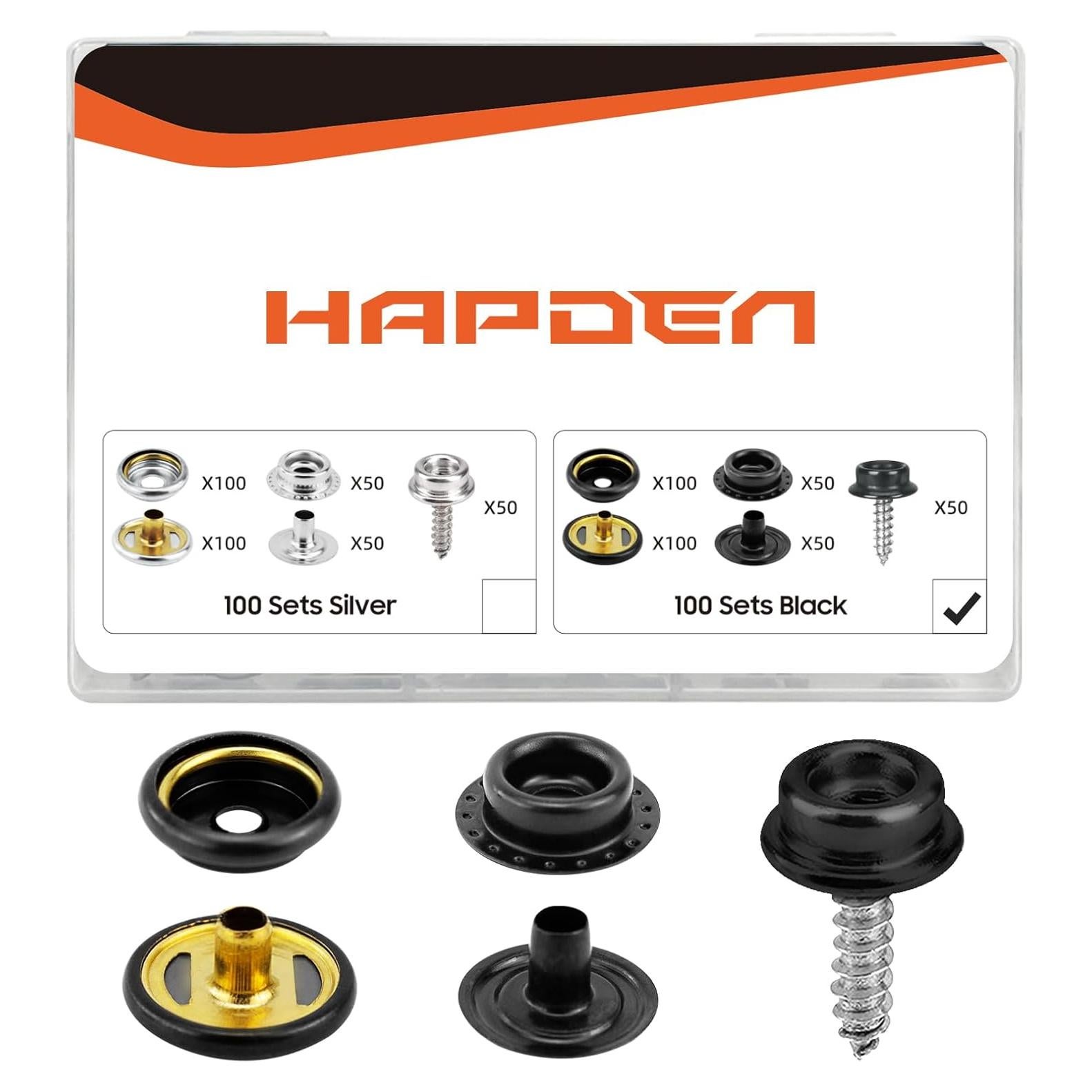 Kit de Botones Marinos HAPDEN 350 Pcs Acero Inoxidable Negro