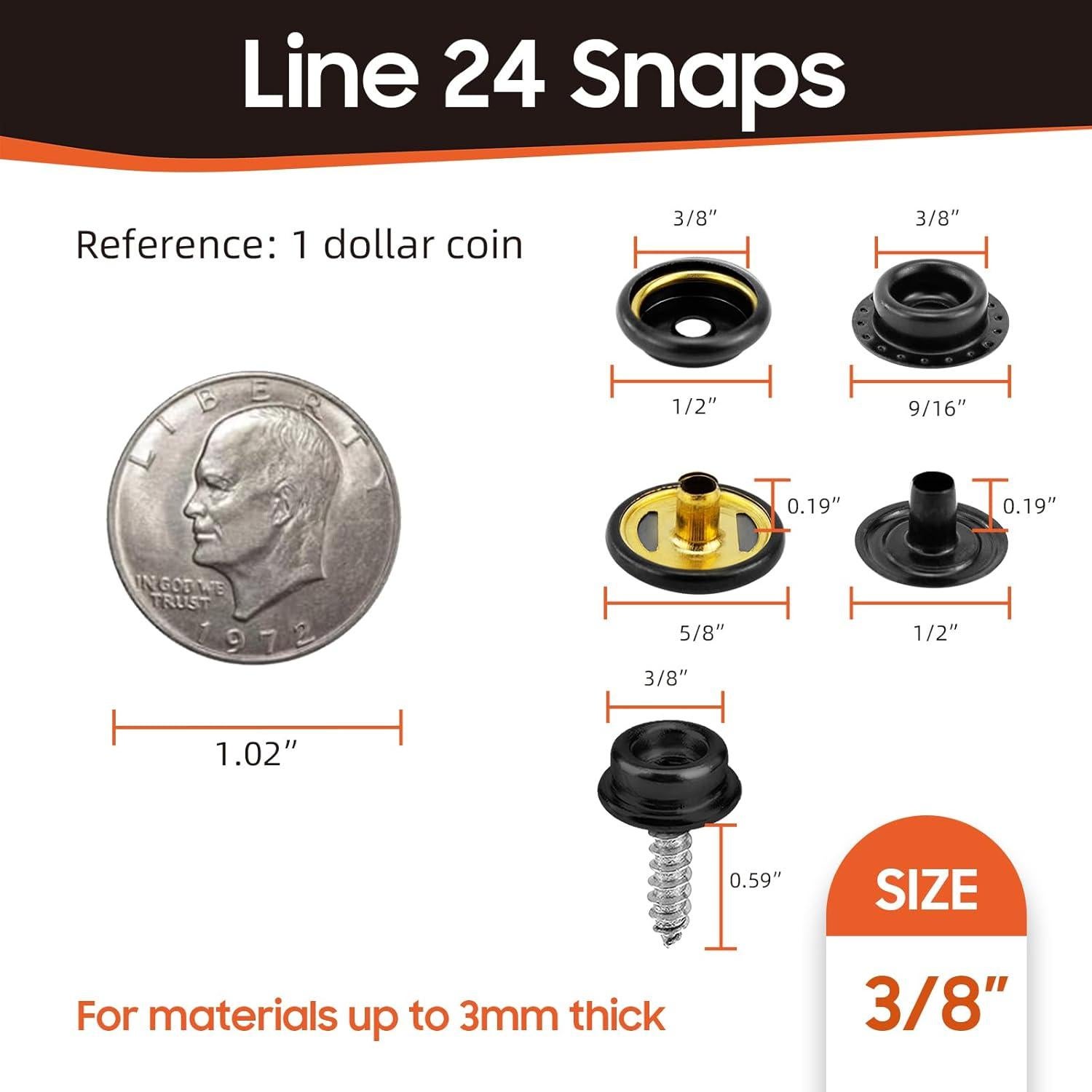 Kit de Botones Marinos HAPDEN 350 Pcs Acero Inoxidable Negro