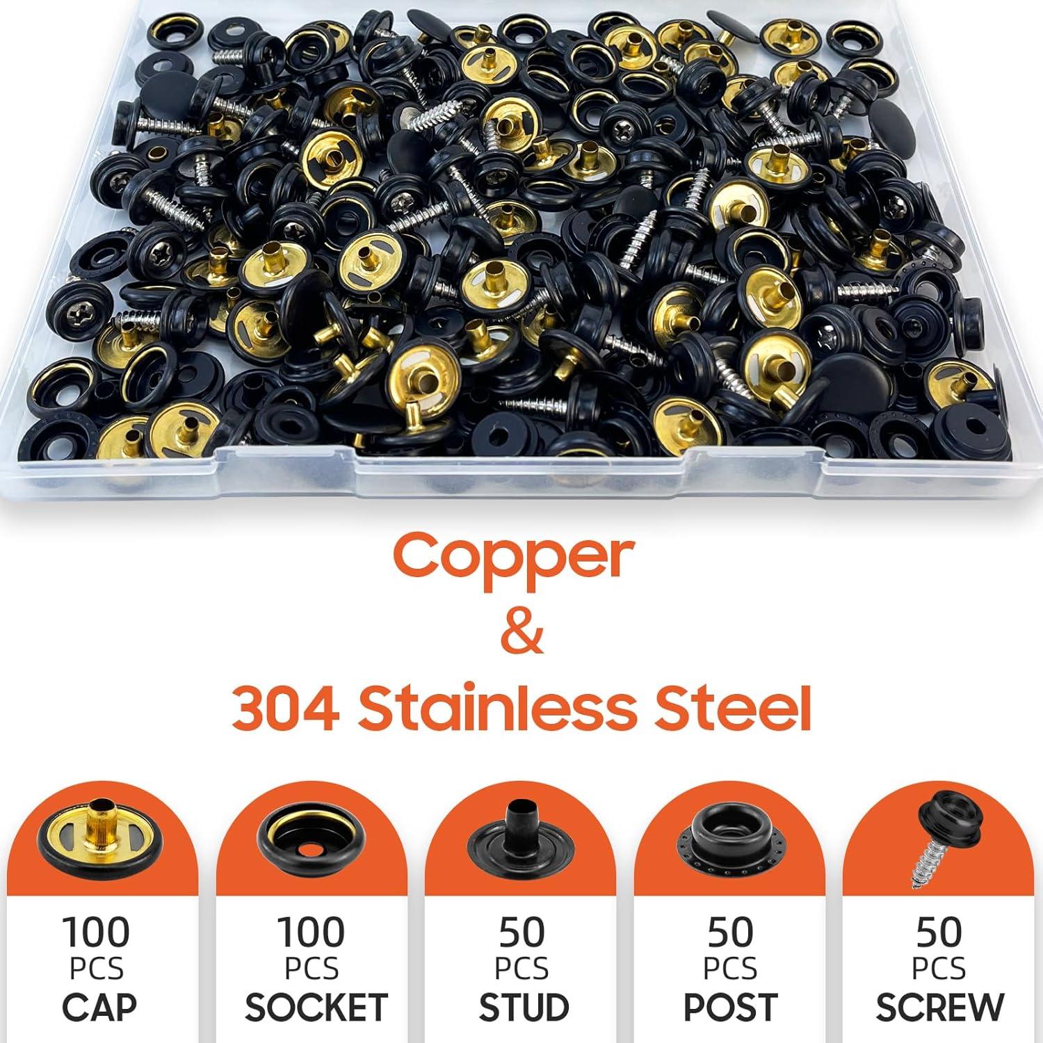 Kit de Botones Marinos HAPDEN 350 Pcs Acero Inoxidable Negro