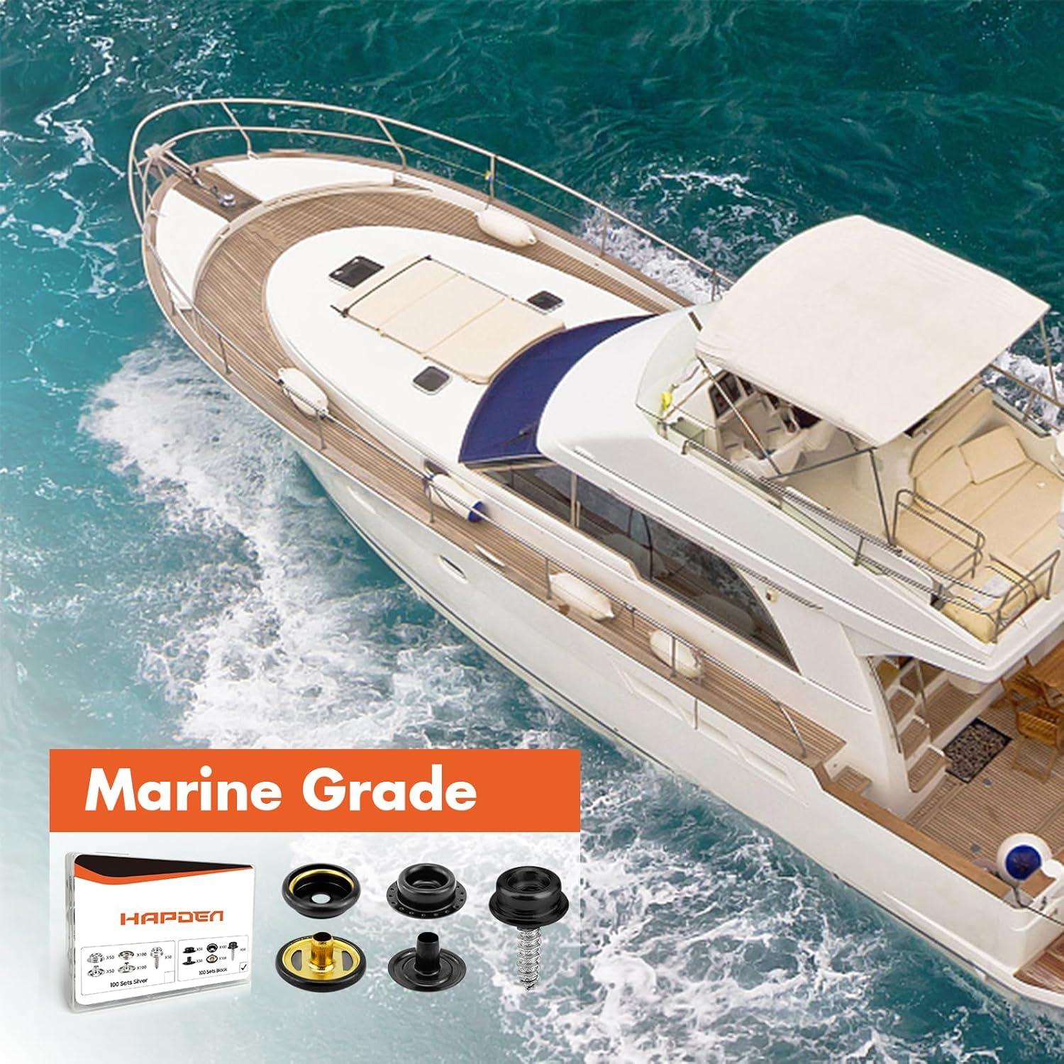 Kit de Botones Marinos HAPDEN 350 Pcs Acero Inoxidable Negro