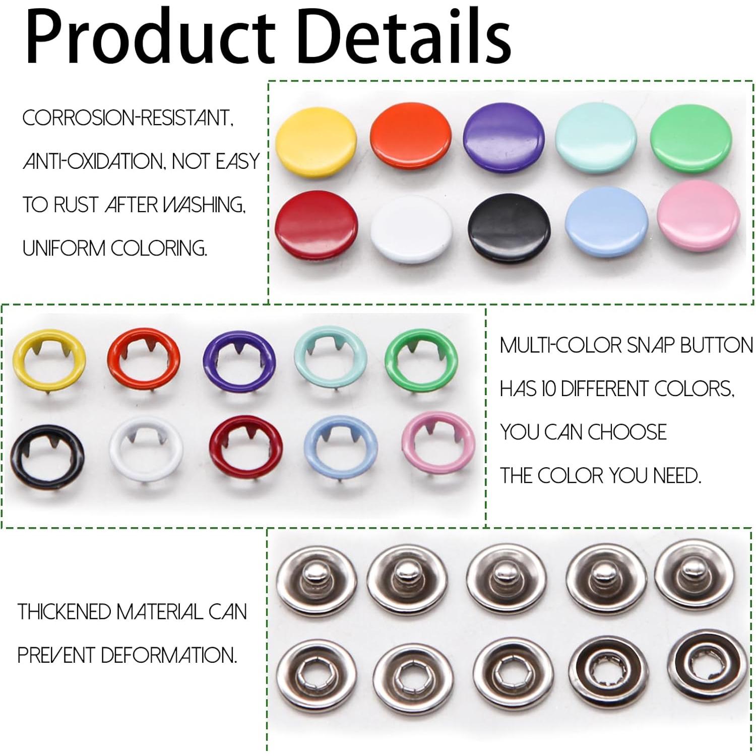 Kit de Botones a Presión JOJOPLAY 800 Piezas 10 Colores