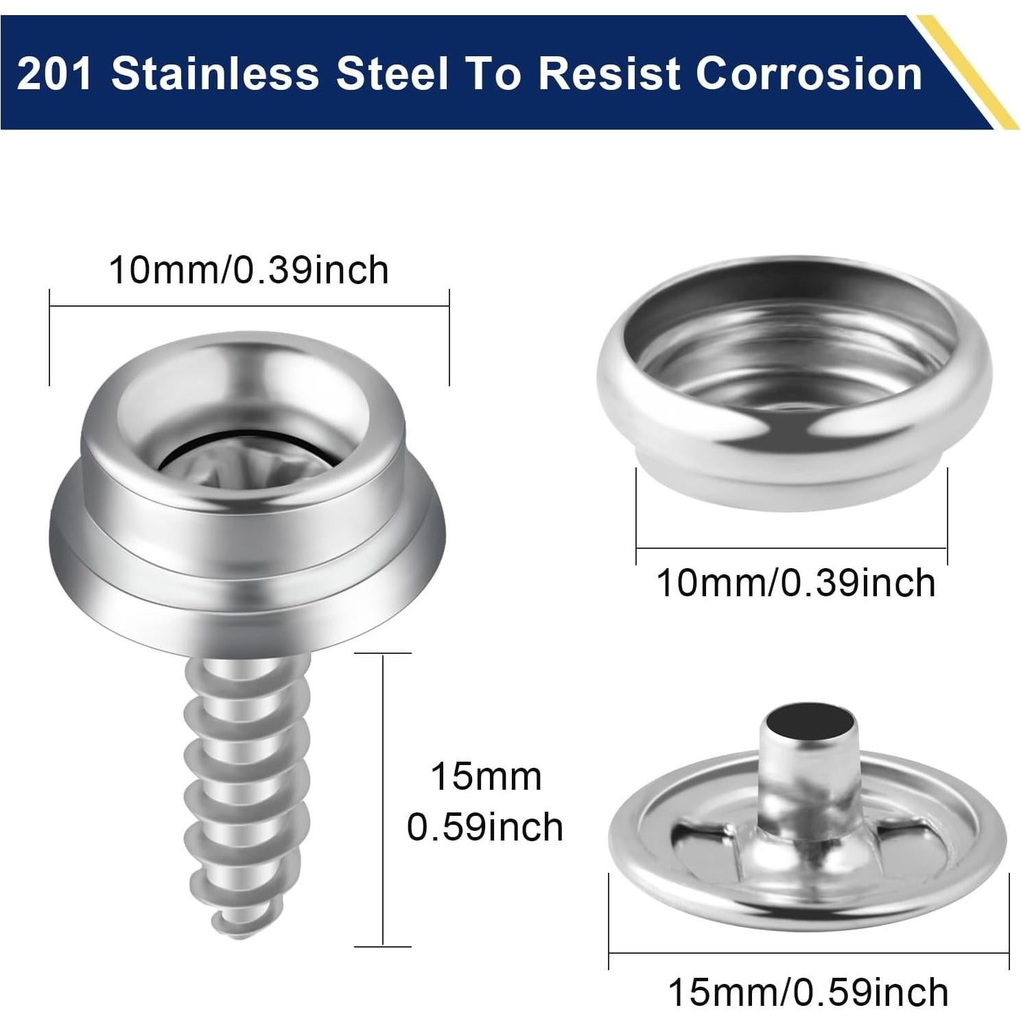 Kit de 152 Broches de Presión Hicdaw Acero Inoxidable 15mm