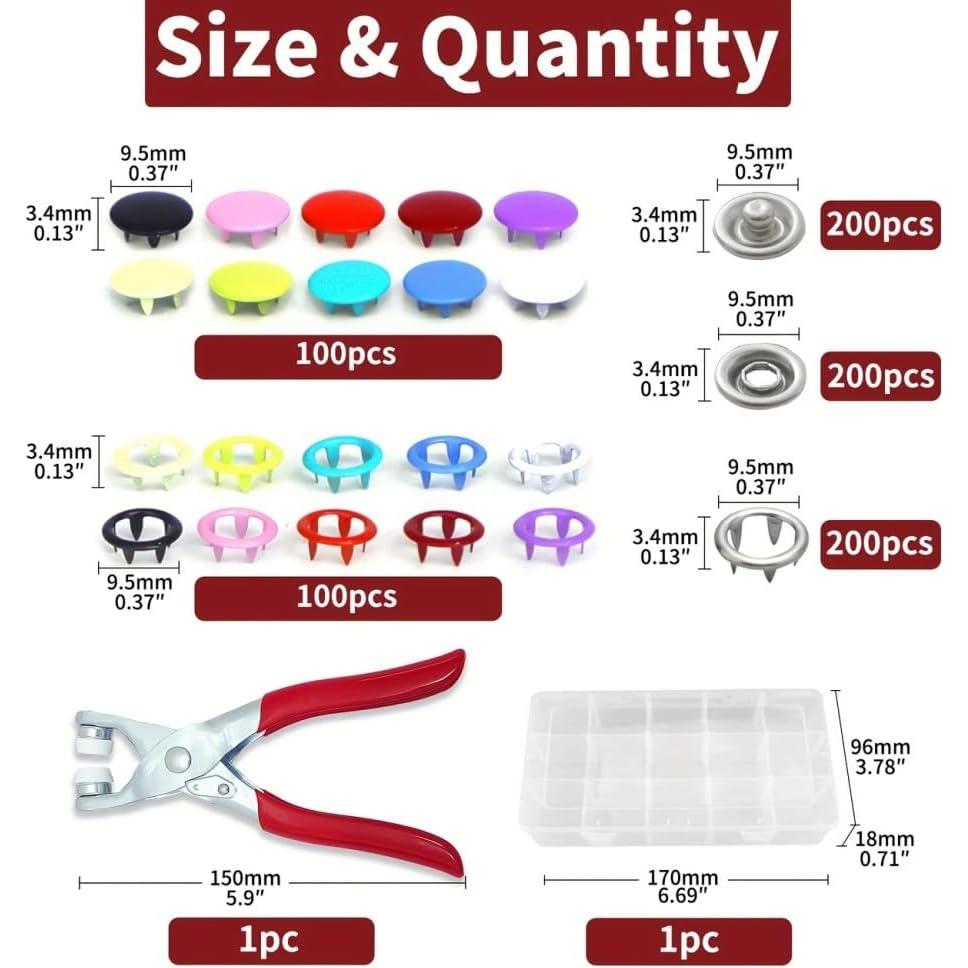 Kit de Herramientas para Botones a Presión FUPUAII 10 Colores 9.5mm