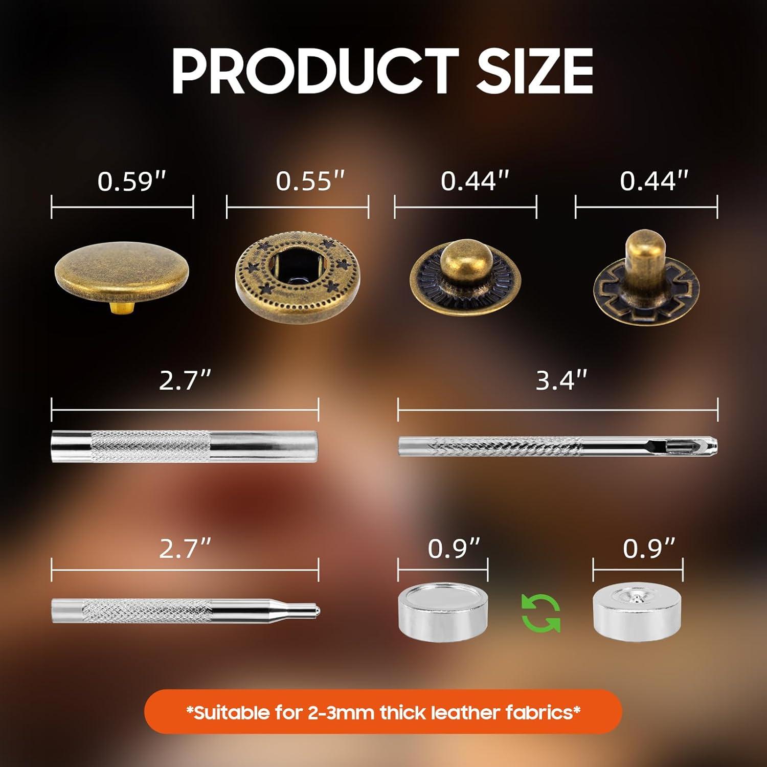 Kit de Broches de Cuero HAPDEN 15mm 40 Juegos con Herramientas