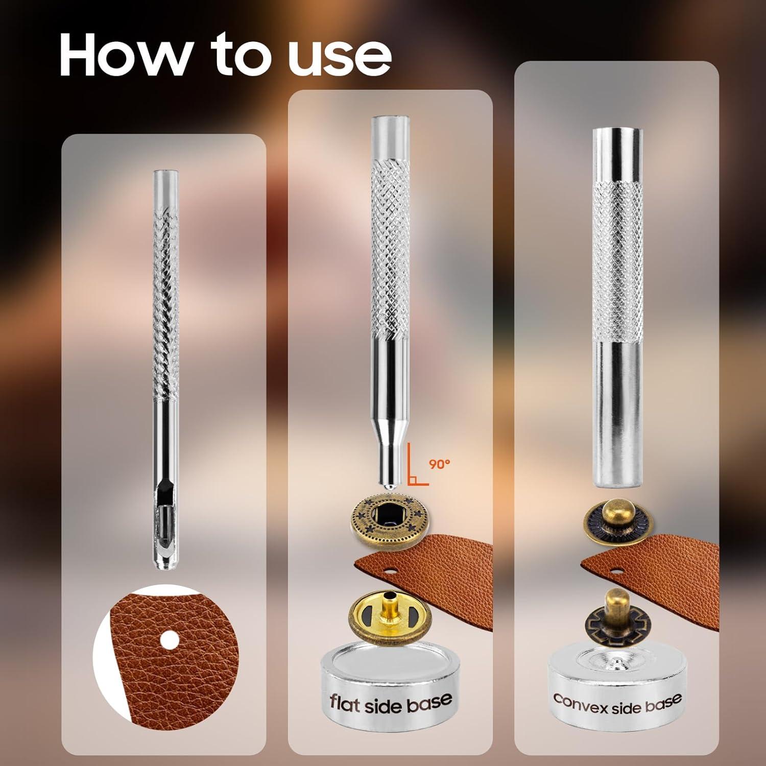 Kit de Broches de Cuero HAPDEN 15mm 40 Juegos con Herramientas