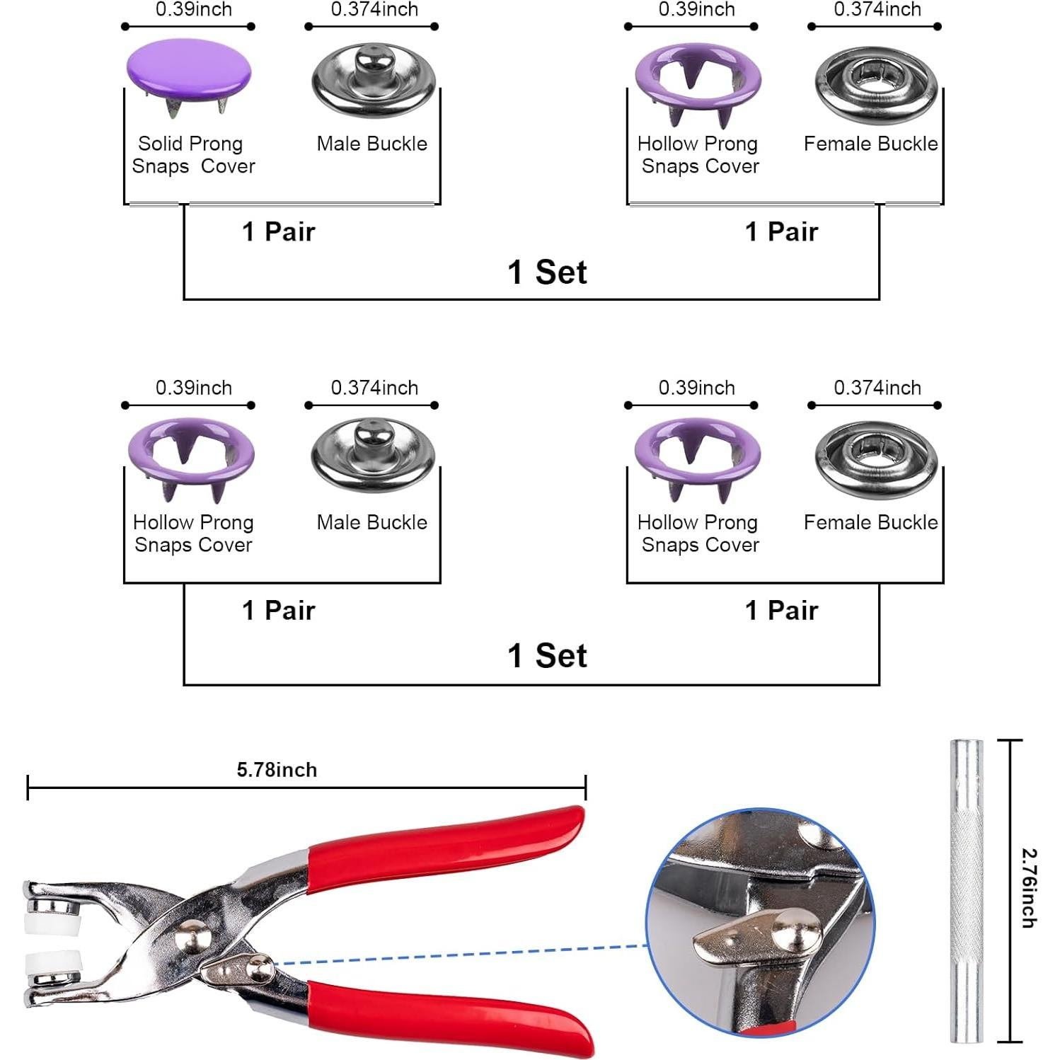 Kit de Botones a Presión Siziviki 200 - 9.5mm - 10 Colores