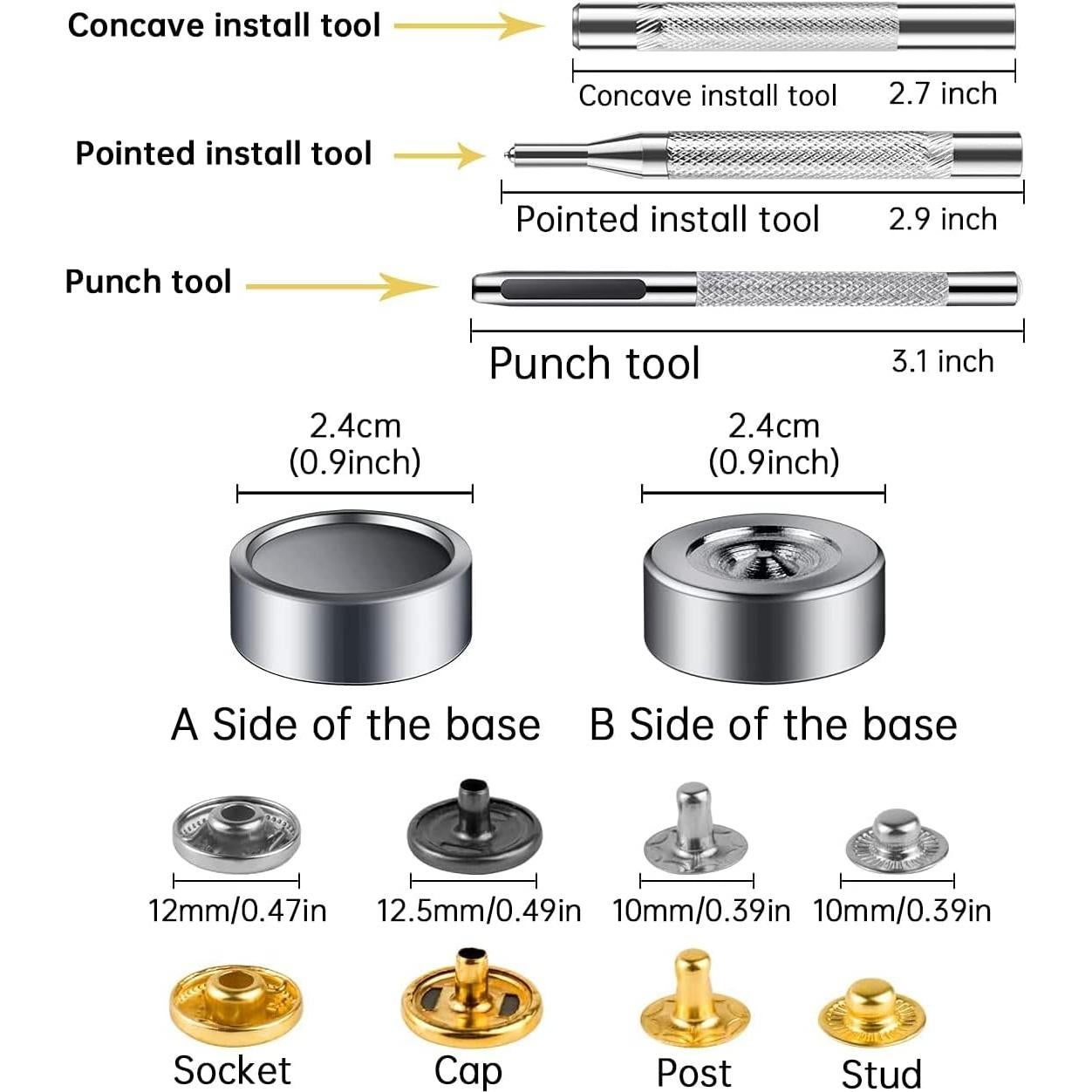 Kit de 132 Botones de Presión MSDADA 12.5 mm para Ropa y Cuero