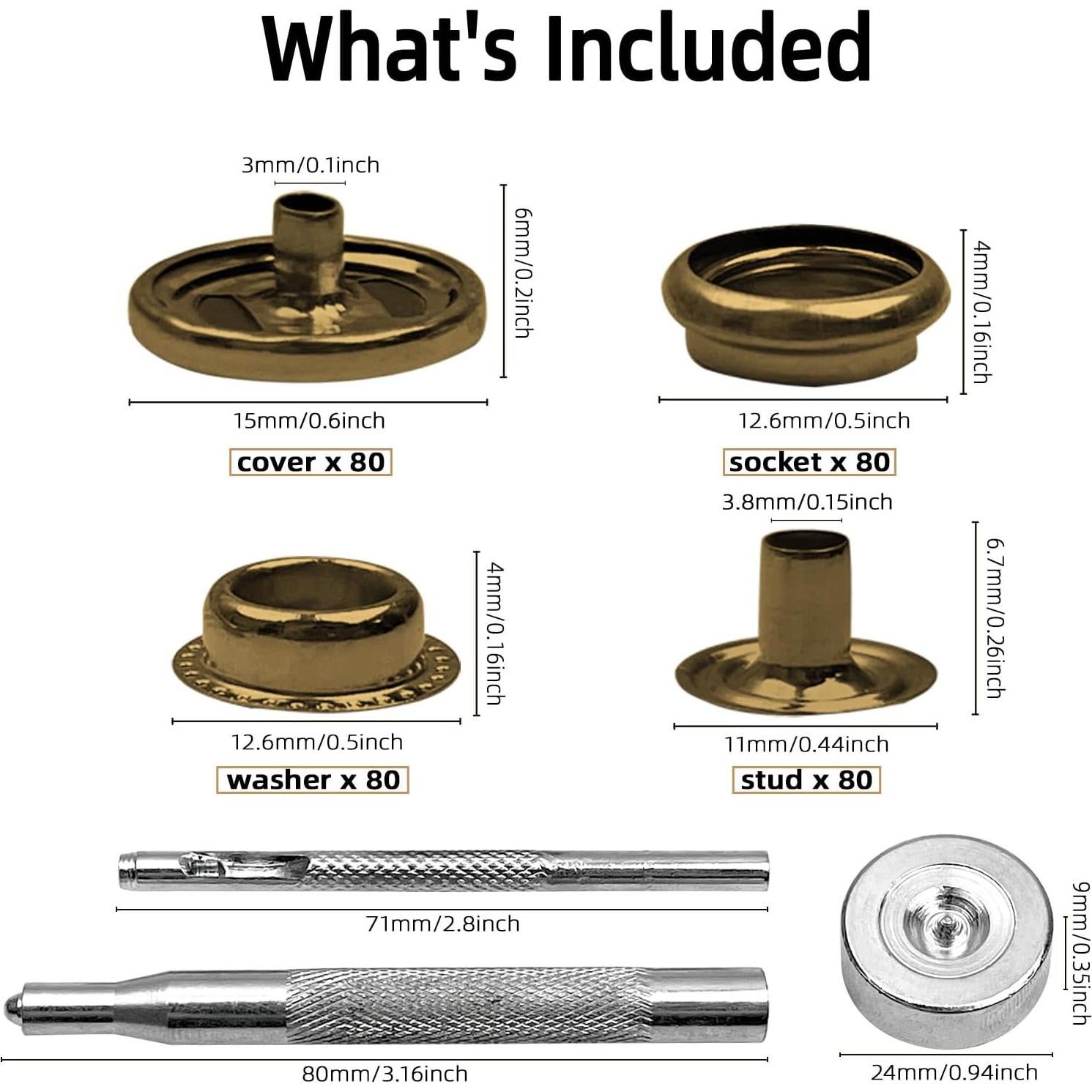 Kit de Broches de Acero Inoxidable 15mm GTAAOY - 80 Piezas