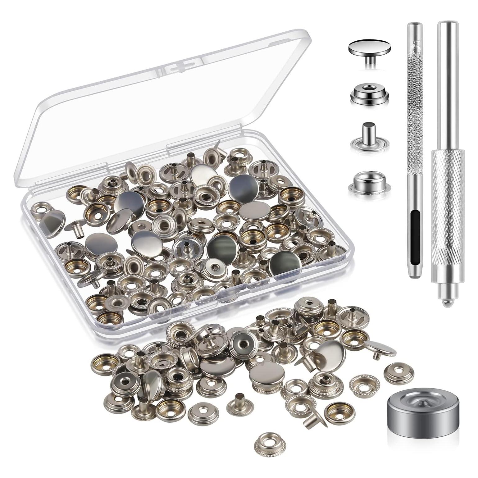 Kit de 200 Broches a Presión Moocci 15mm Plata con Herramientas