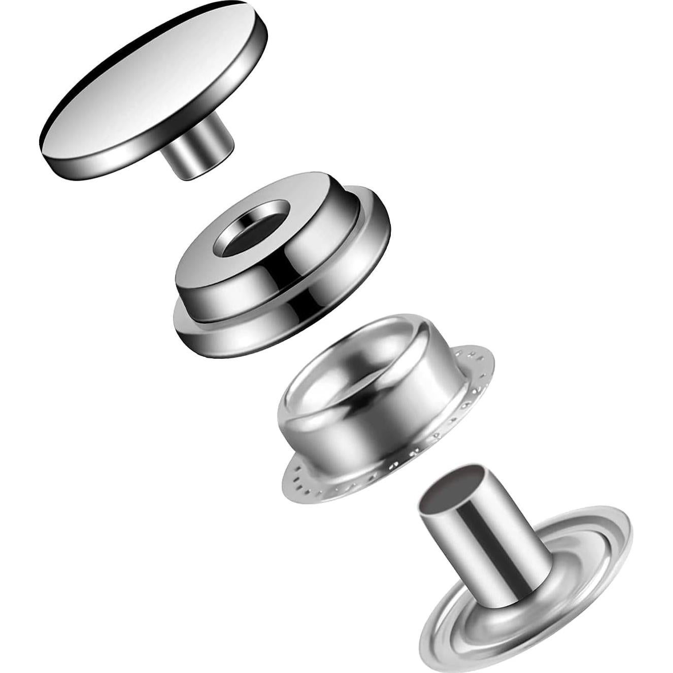 Kit de 200 Broches a Presión Moocci 15mm Plata con Herramientas