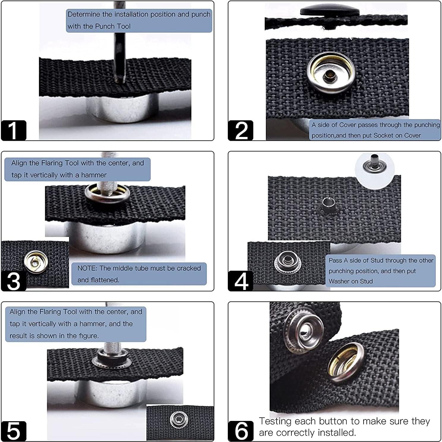 Kit de 200 Broches a Presión Moocci 15mm Plata con Herramientas