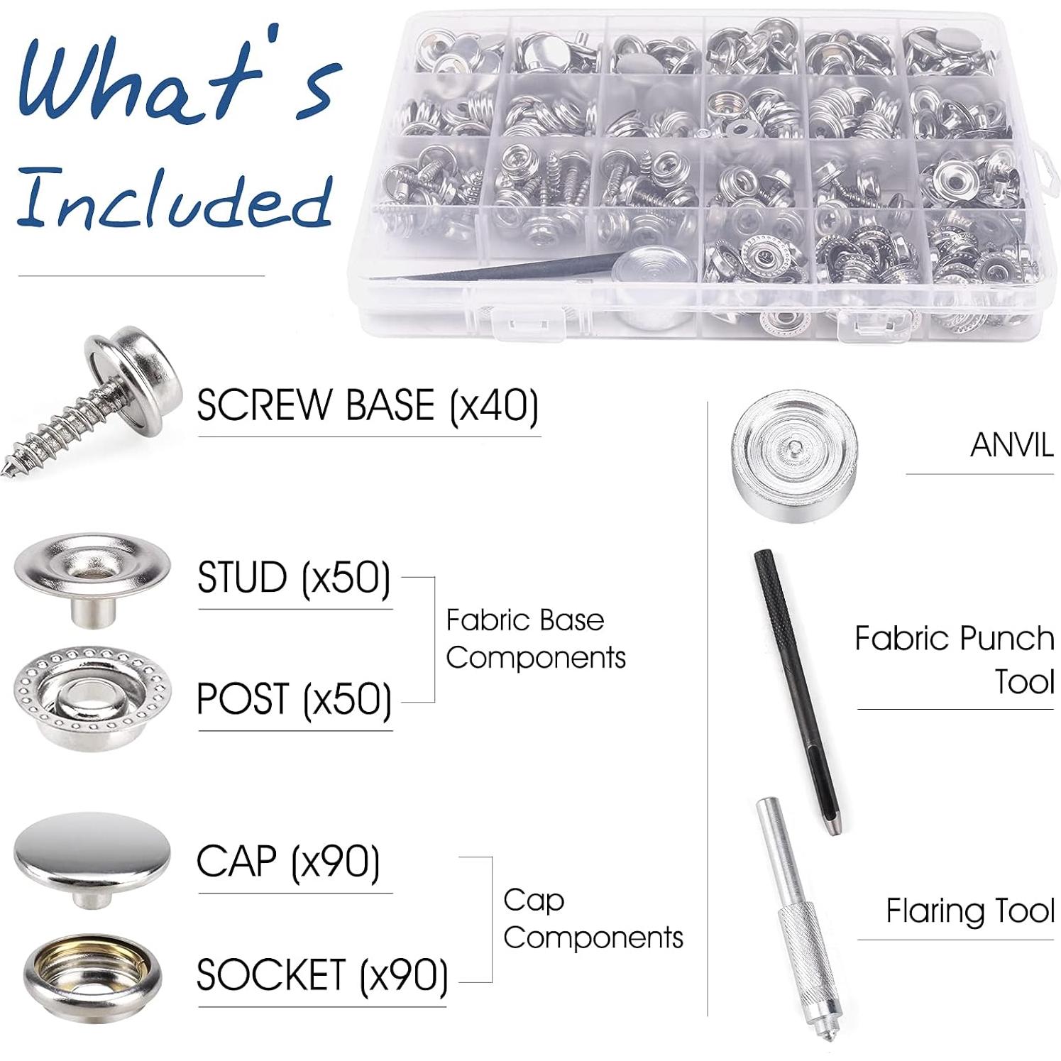 Kit de Botones de Lona 323 Piezas Meifuly Acero Inoxidable