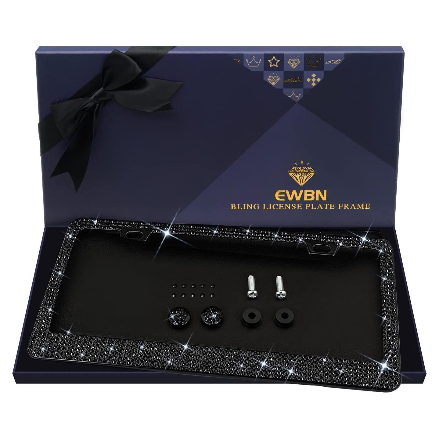 Marco de Placa de Licencia Brillante EWBN con Rhinestones Negro