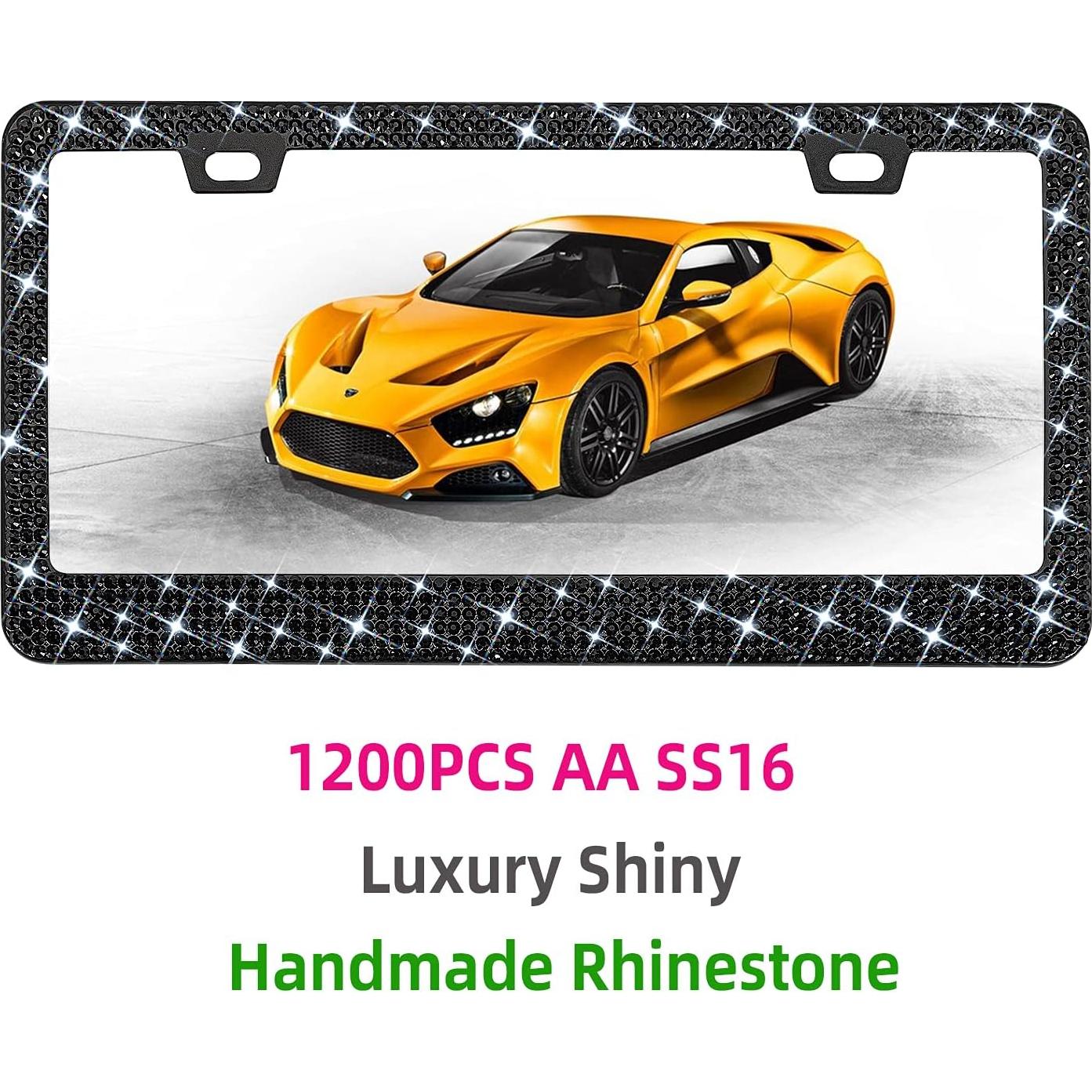 Marco de Placa de Licencia Brillante EWBN con Rhinestones Negro