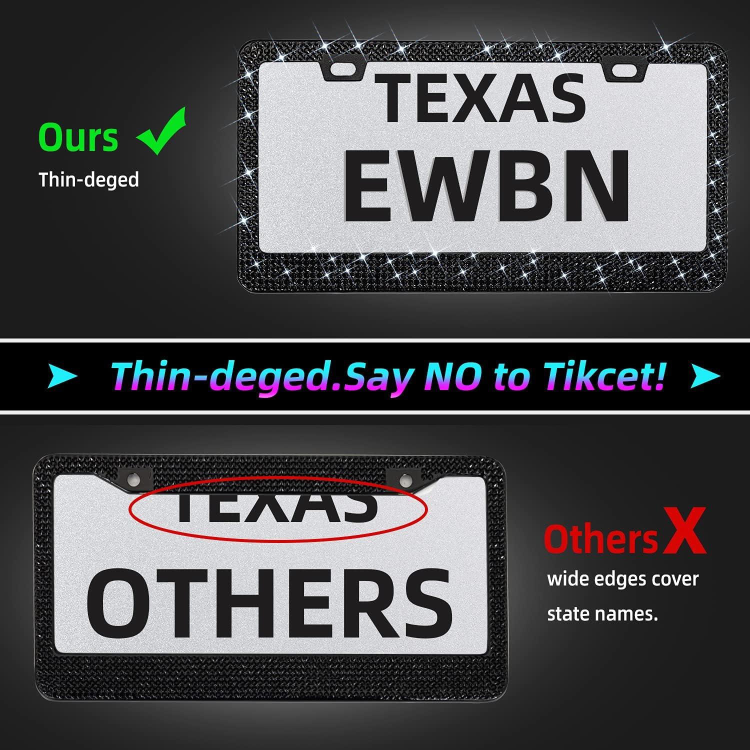 Marco de Placa de Licencia Brillante EWBN con Rhinestones Negro