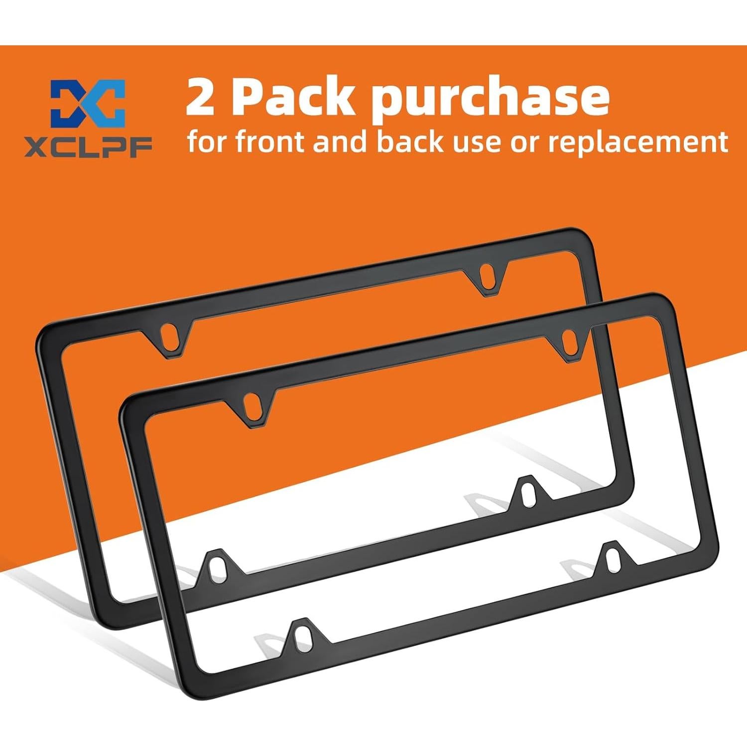 Marcos de Placa de Licencia XCLPF Negro Mate 2 Piezas Acero Inoxidable