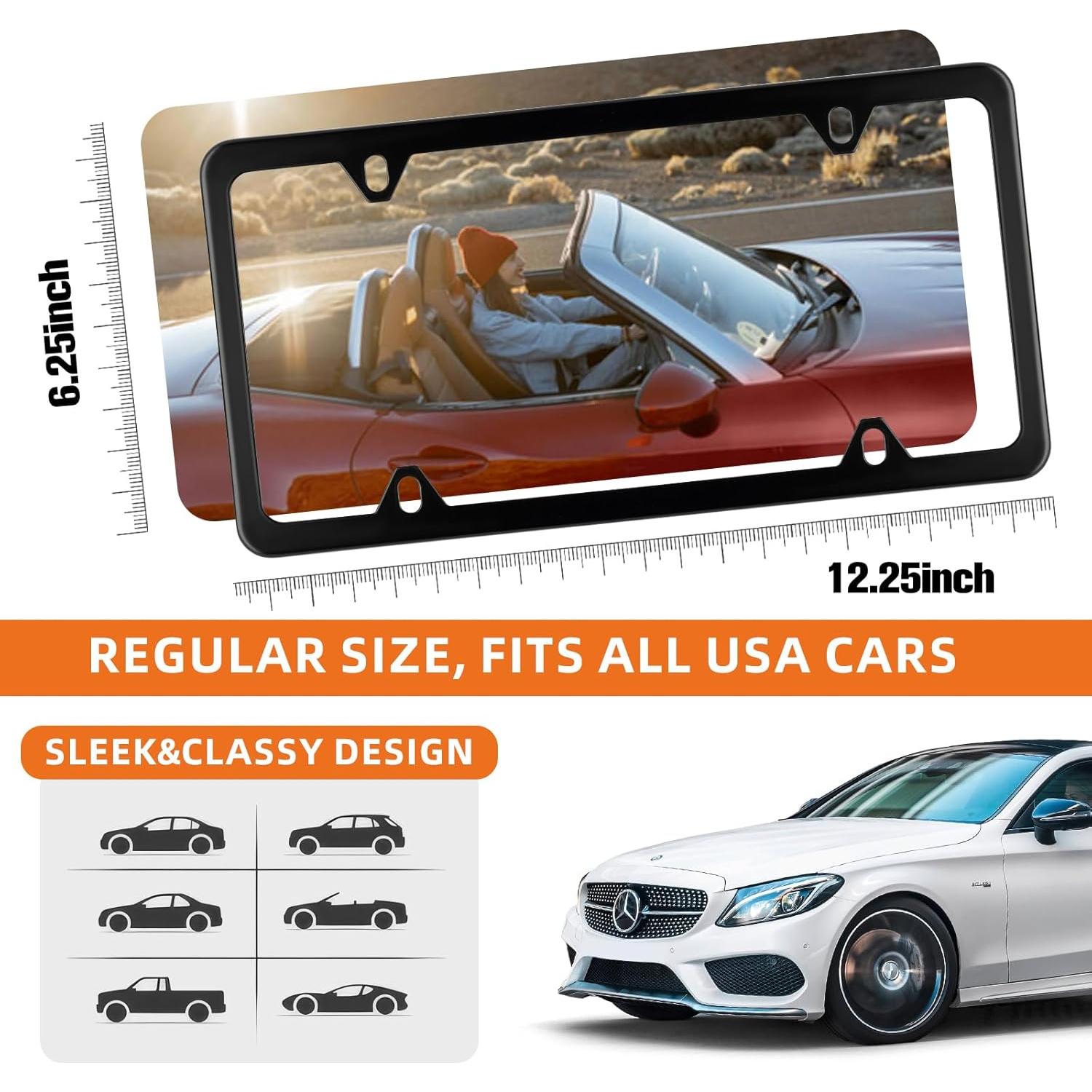 Marcos de Placa de Licencia XCLPF Negro Mate 2 Piezas Acero Inoxidable