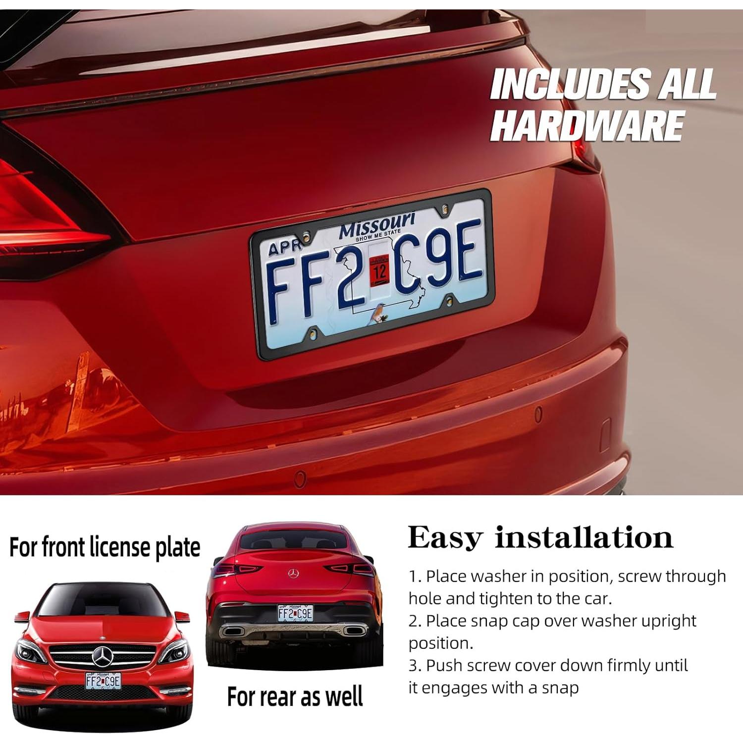 Marcos de Placa de Licencia XCLPF Negro Mate 2 Piezas Acero Inoxidable