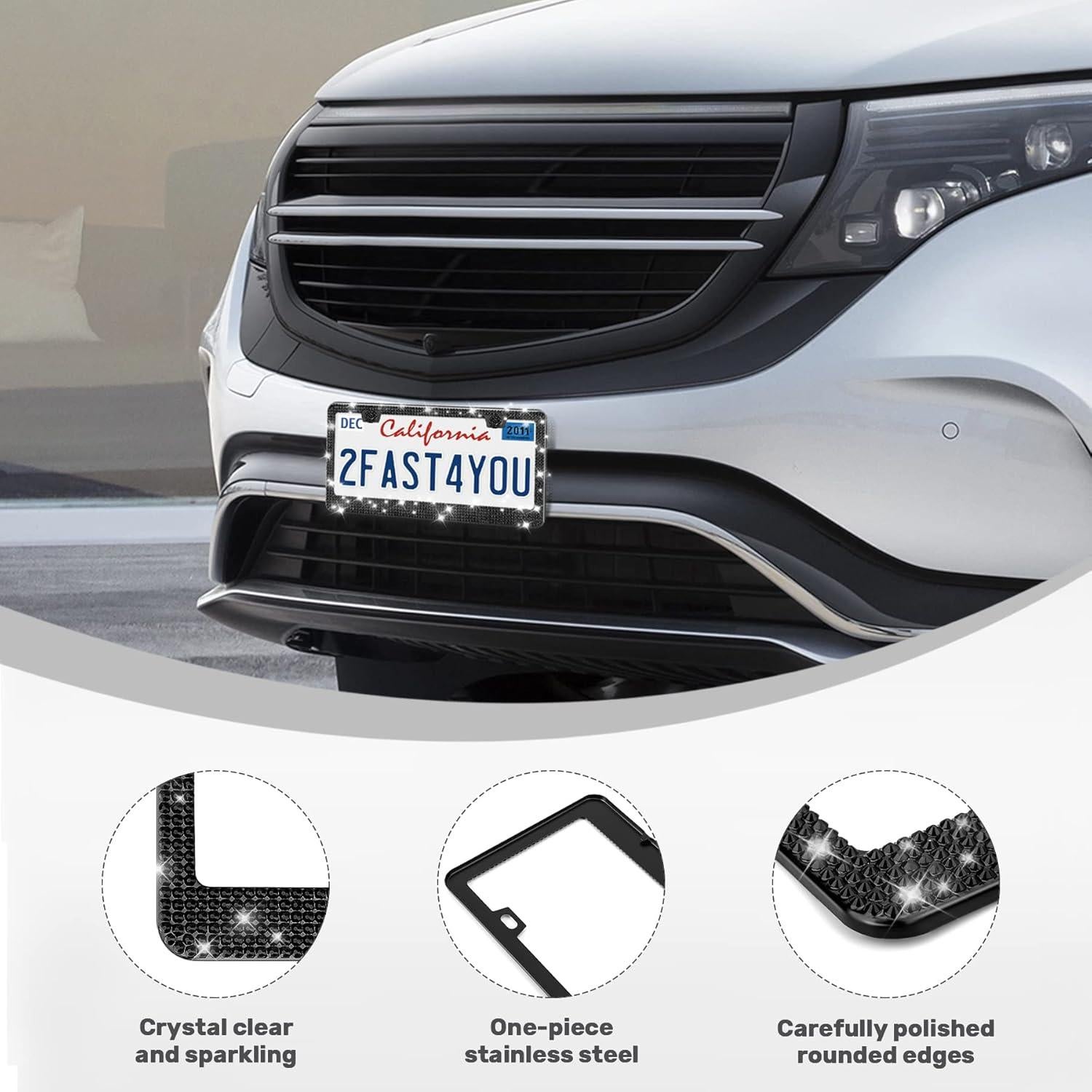 Marco de Placa de Licencia Brillante QUANQIUFEI Negro 32x17 cm