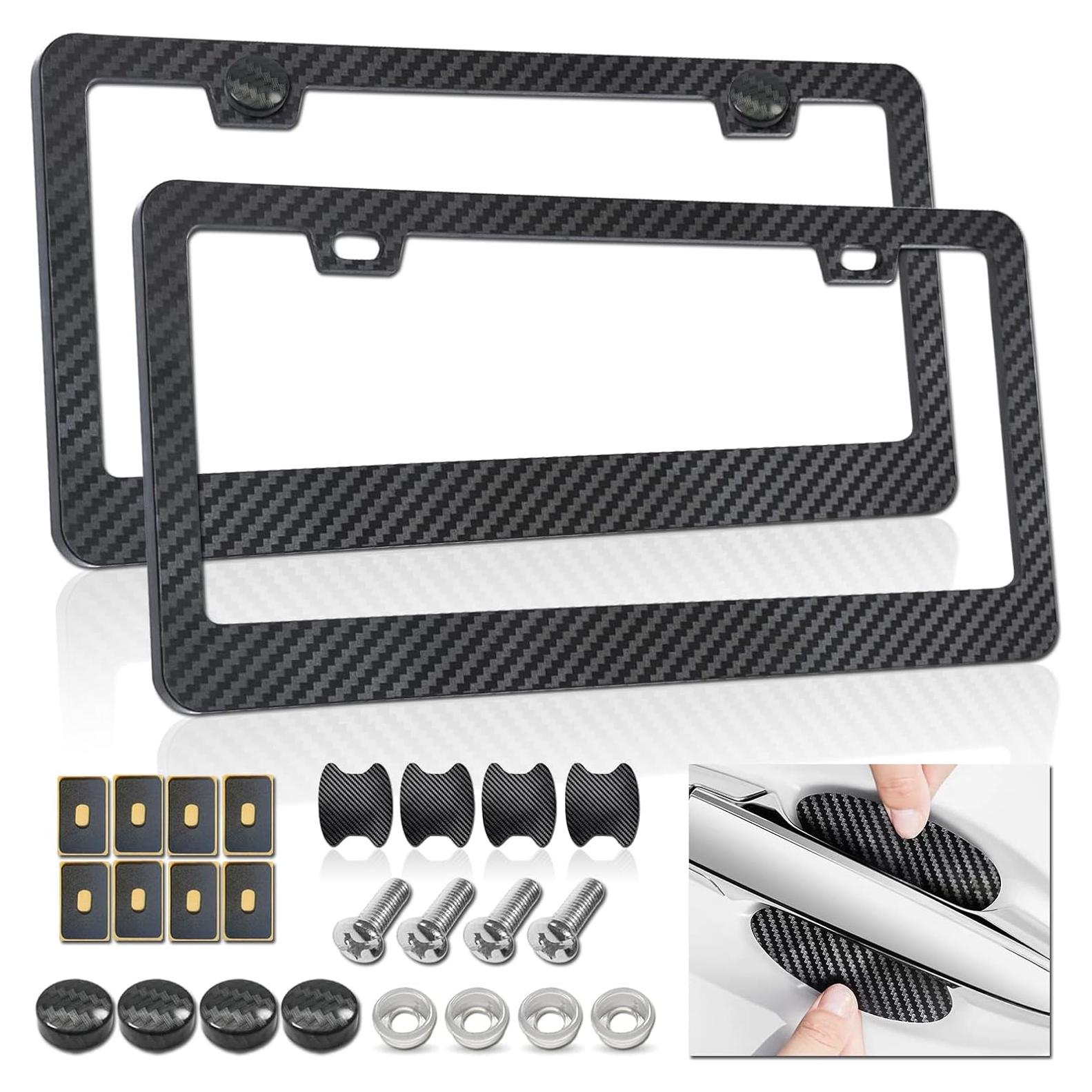 Marcos de Placa de Licencia FBJTDQ Fibra de Carbono Negro - Paquete de 2